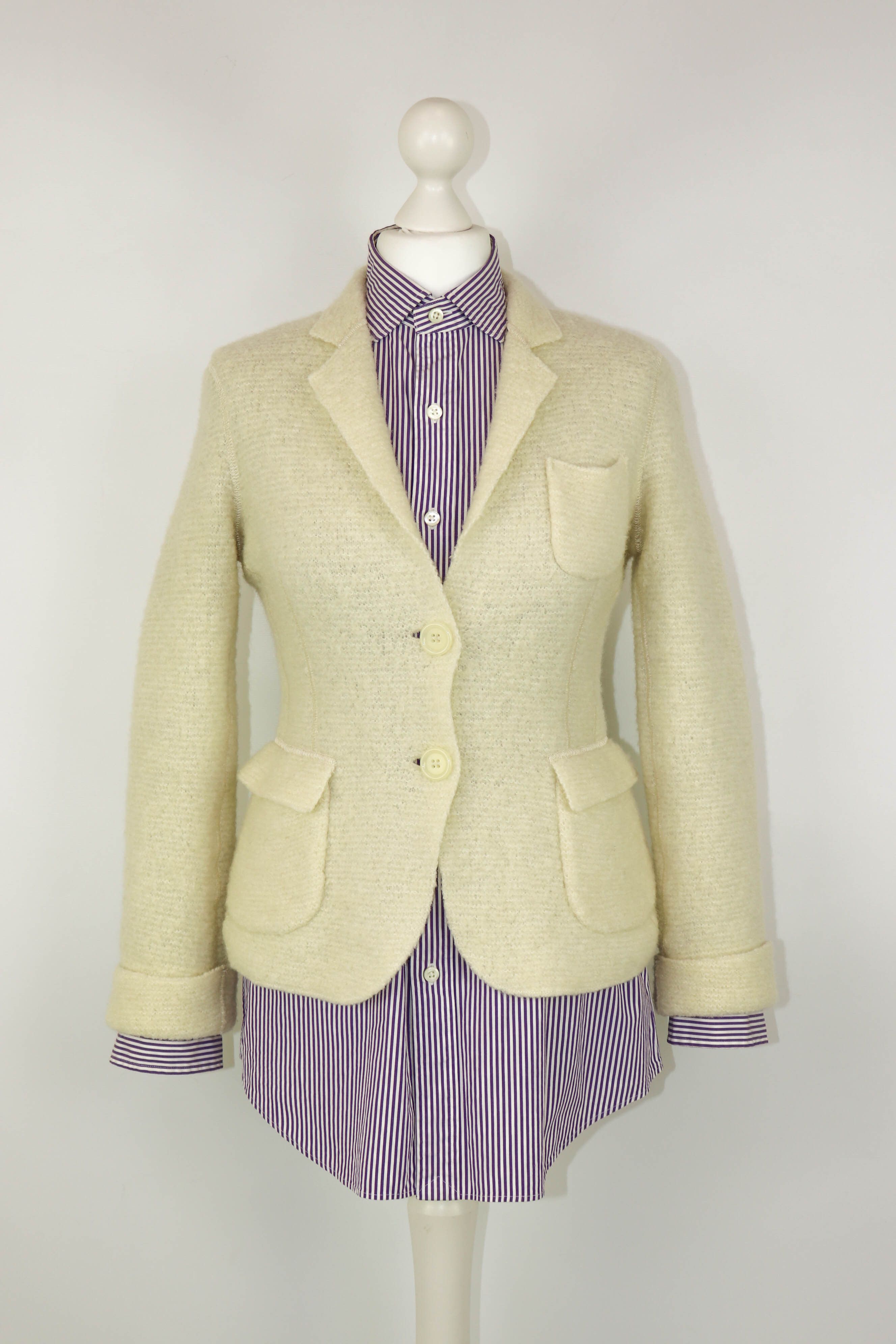 Aspesi Aspesi Women's Cream White Wool Blend Knit Cardigan Jacket Size S / US 4 / IT 40 - 1 Thumbnail