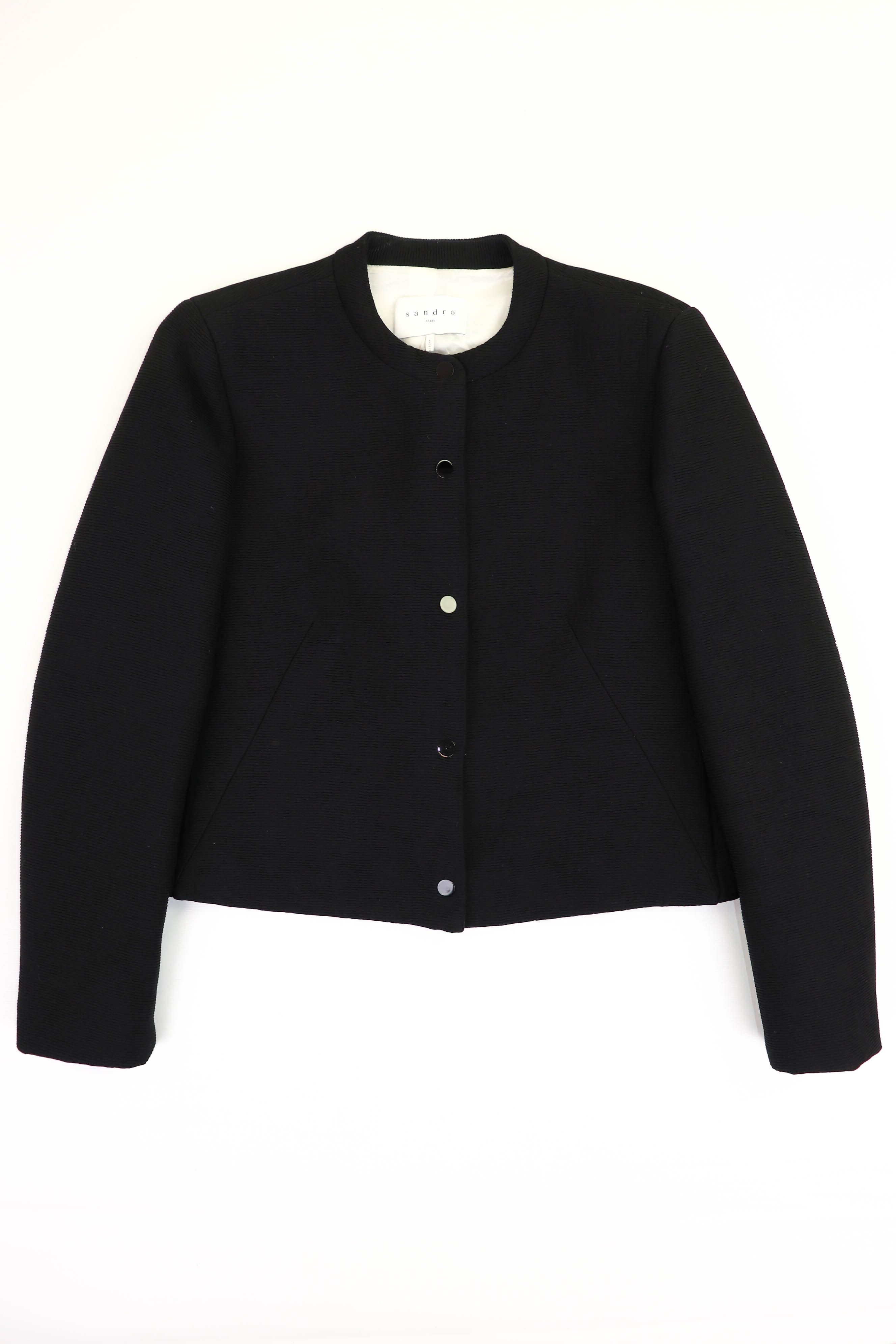 sandro paris  ウールニット　ジャケット Sandro Sandro Paris Women's Black Ribbed Viscose Cropped