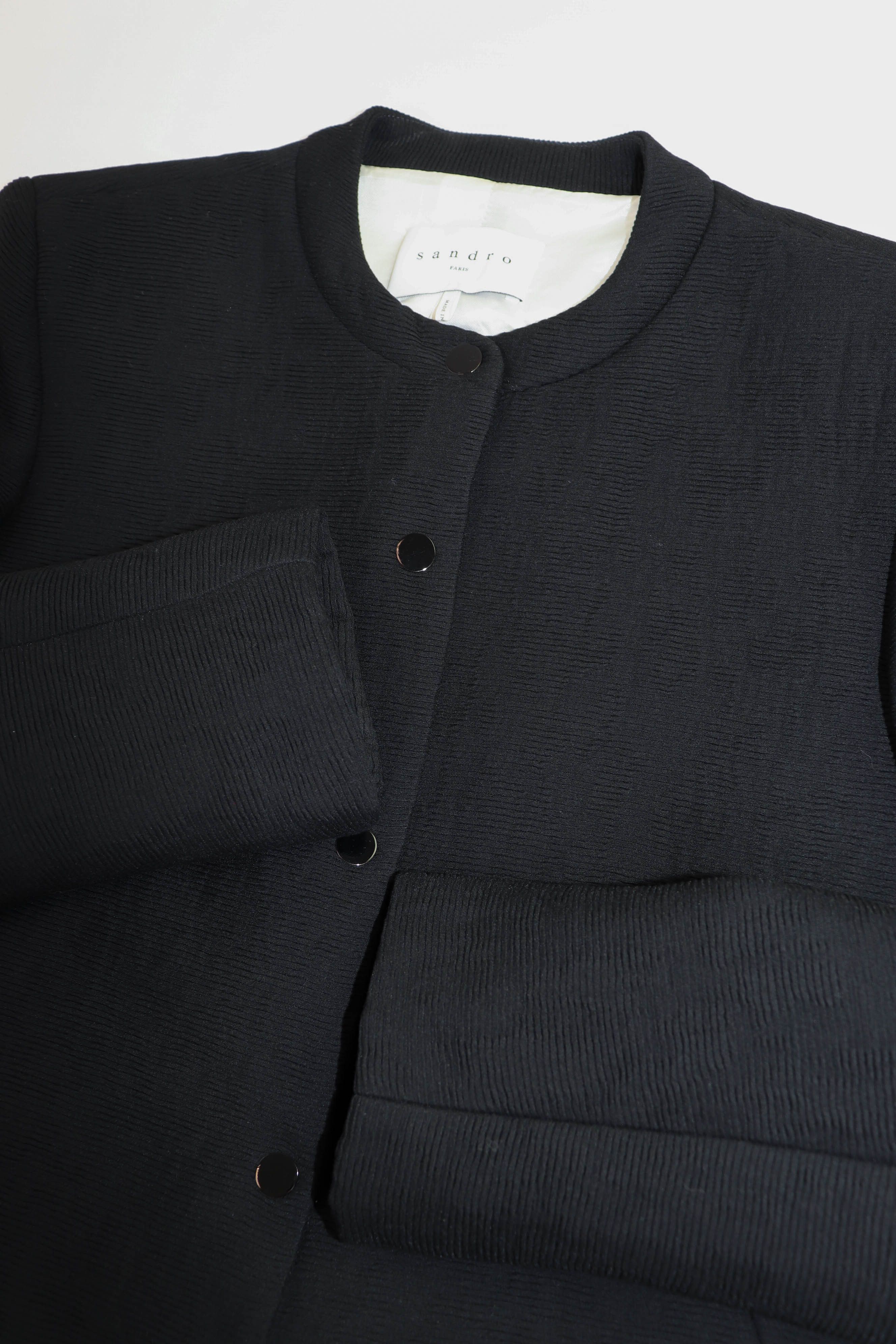 Sandro Sandro Paris Women's Black Ribbed Viscose Cropped Jacket Size S / US 4 / IT 40 - 6 Thumbnail