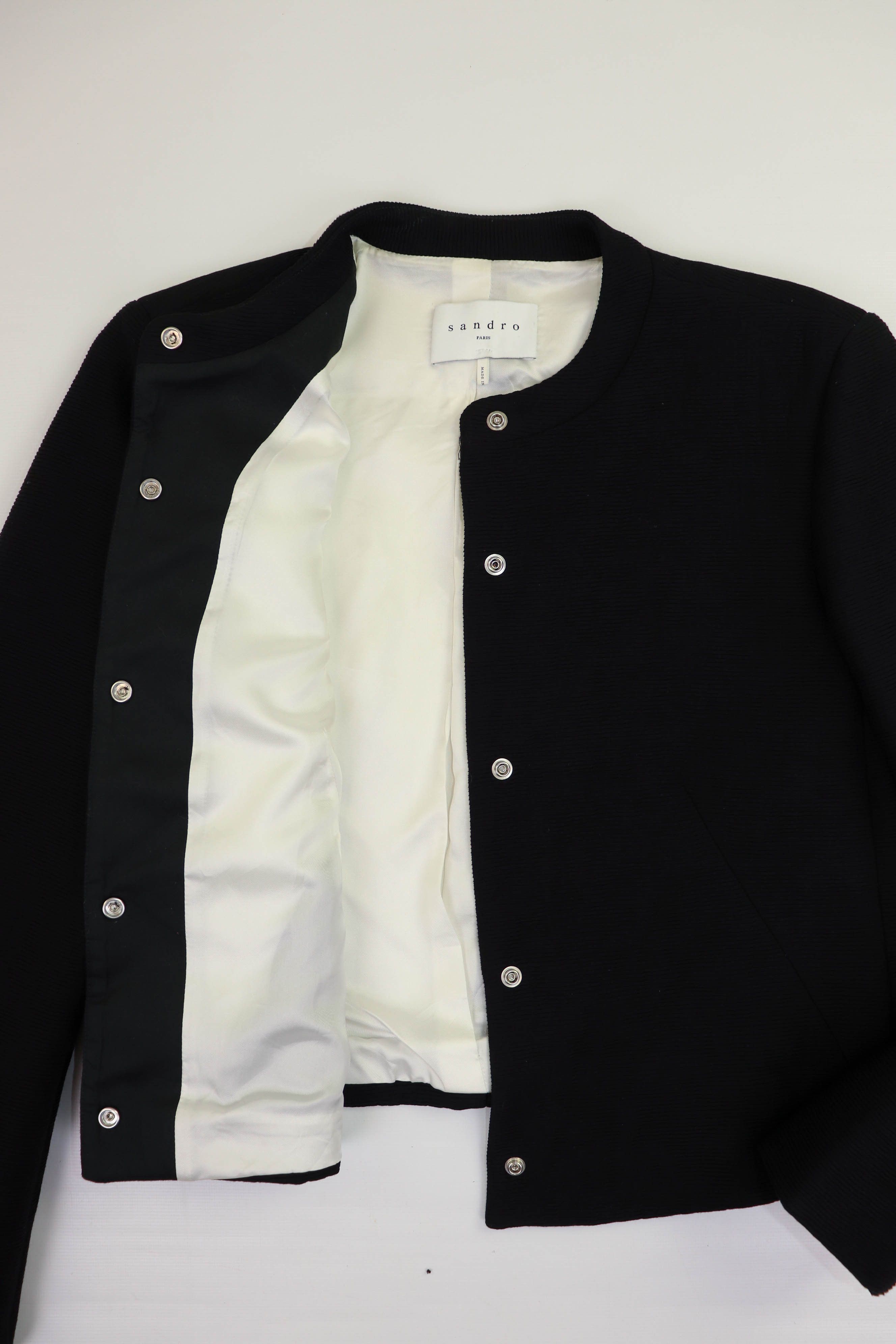 Sandro Sandro Paris Women's Black Ribbed Viscose Cropped Jacket Size S / US 4 / IT 40 - 7 Thumbnail