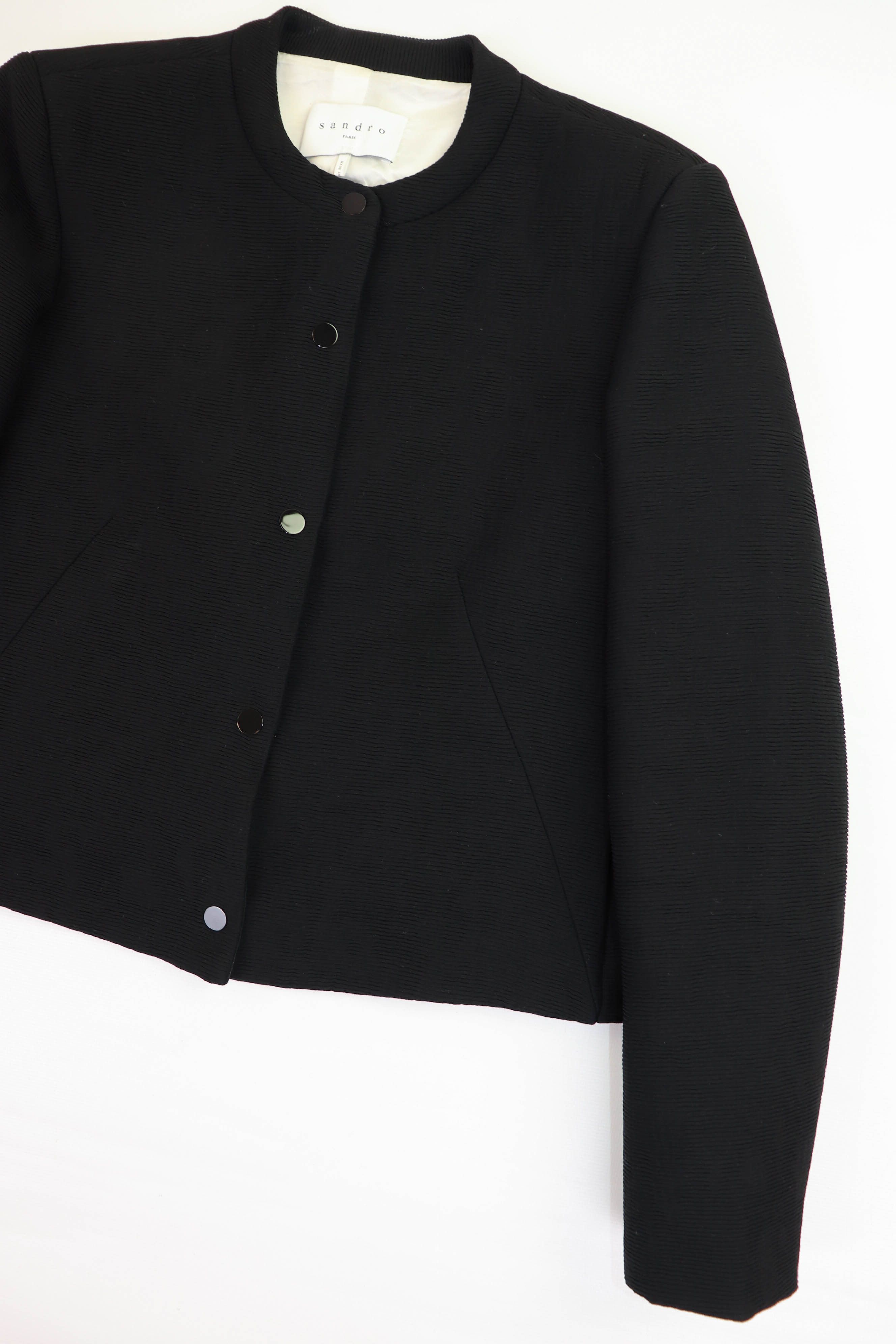 Sandro Sandro Paris Women's Black Ribbed Viscose Cropped Jacket Size S / US 4 / IT 40 - 5 Thumbnail