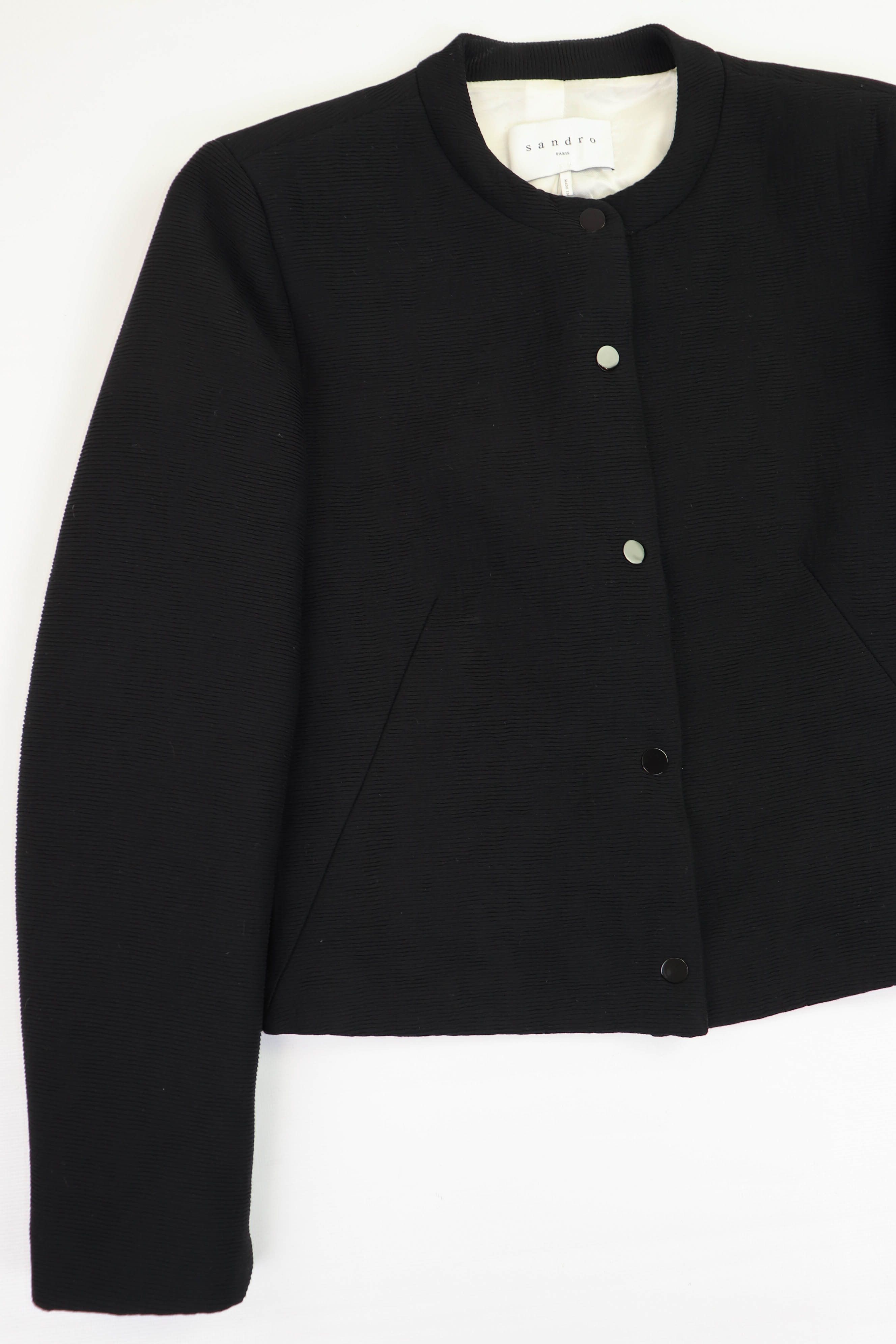 Sandro Sandro Paris Women's Black Ribbed Viscose Cropped Jacket Size S / US 4 / IT 40 - 4 Thumbnail