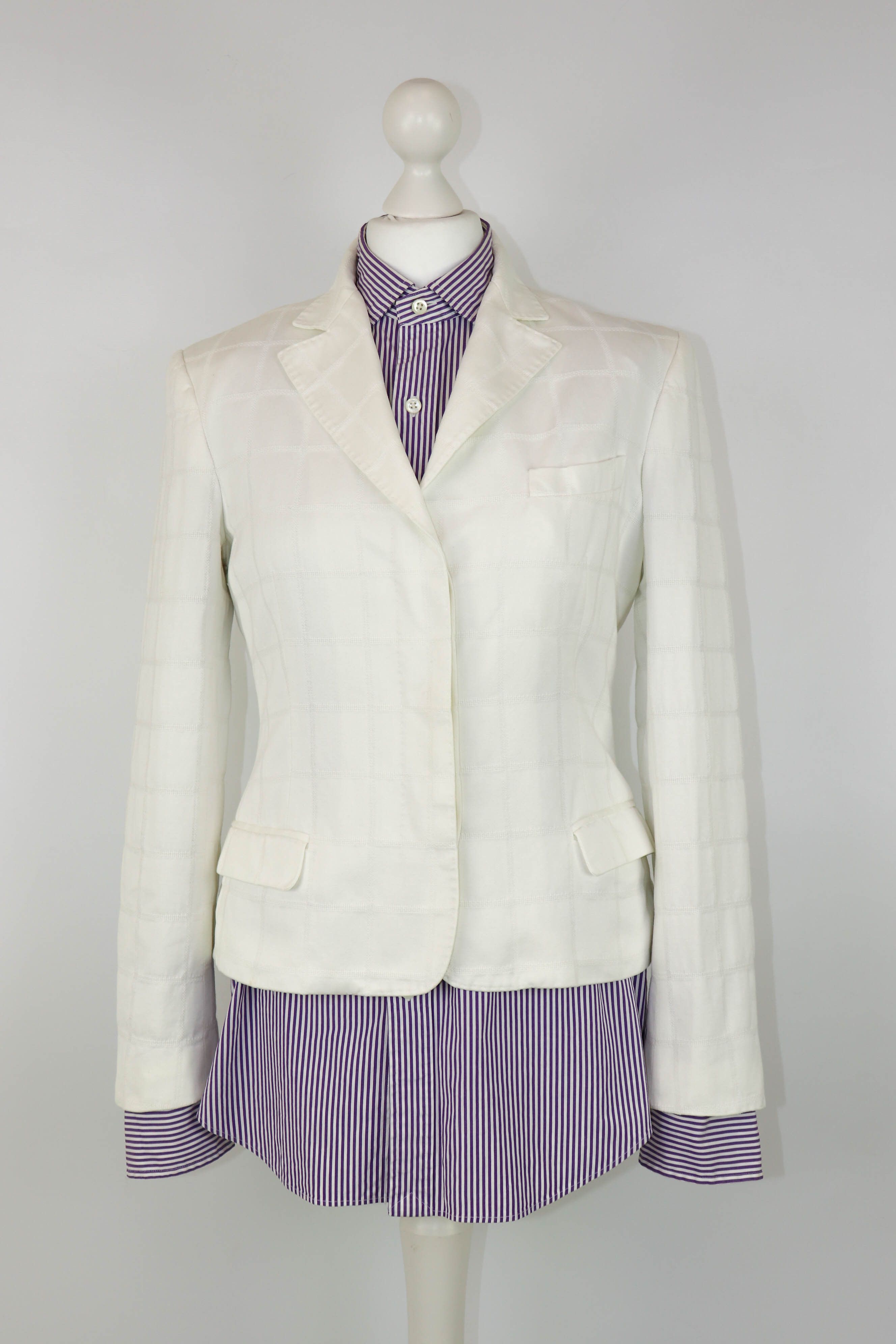 Versus Versace Versace Versus Vintage Women's White Plaid Blazer Jacket Size M / US 6-8 / IT 42-44 - 1 Thumbnail
