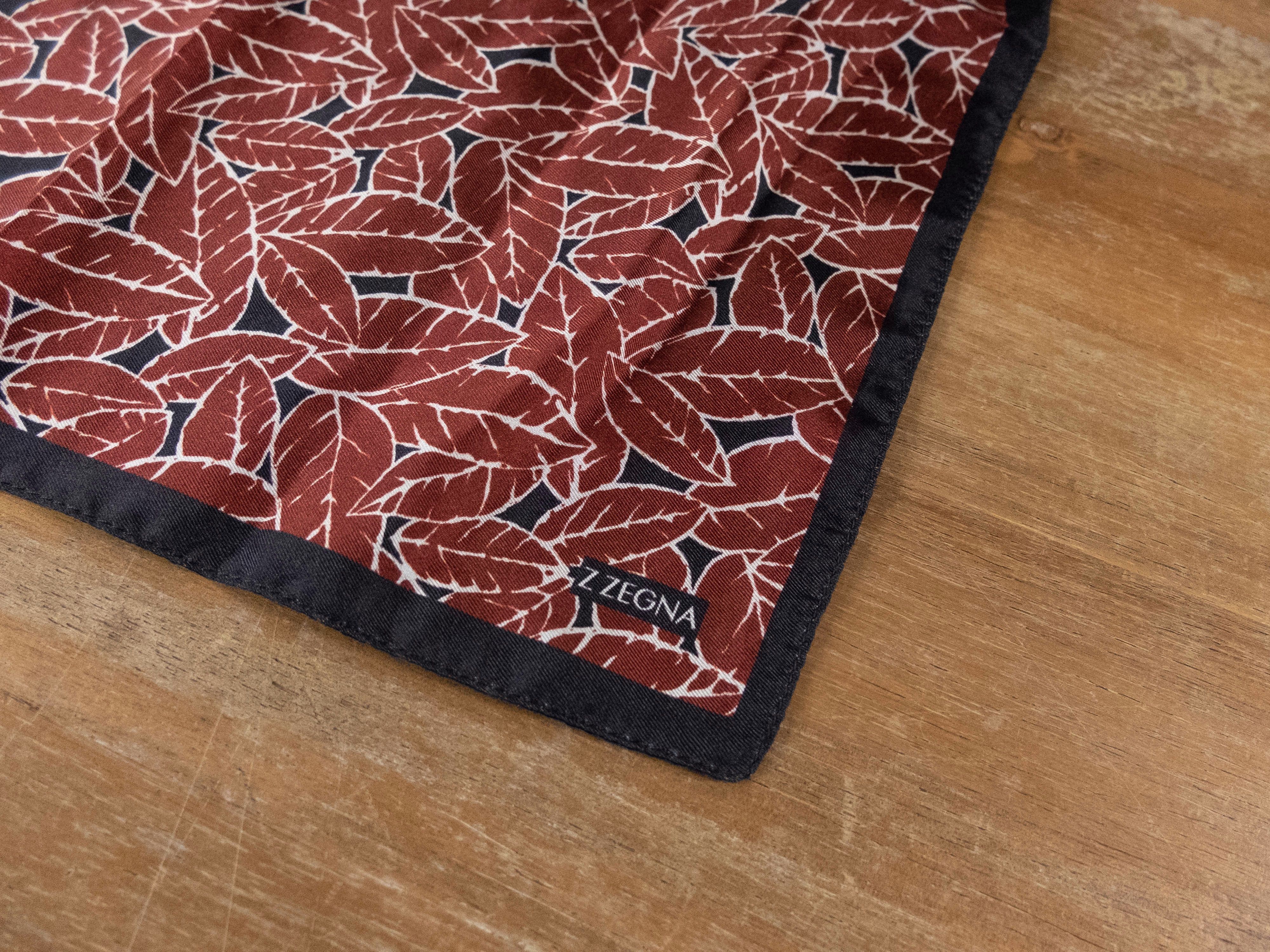 Z Zegna Z ZEGNA black red leaf print silk pocket square authentic Size ONE SIZE - 2 Thumbnail