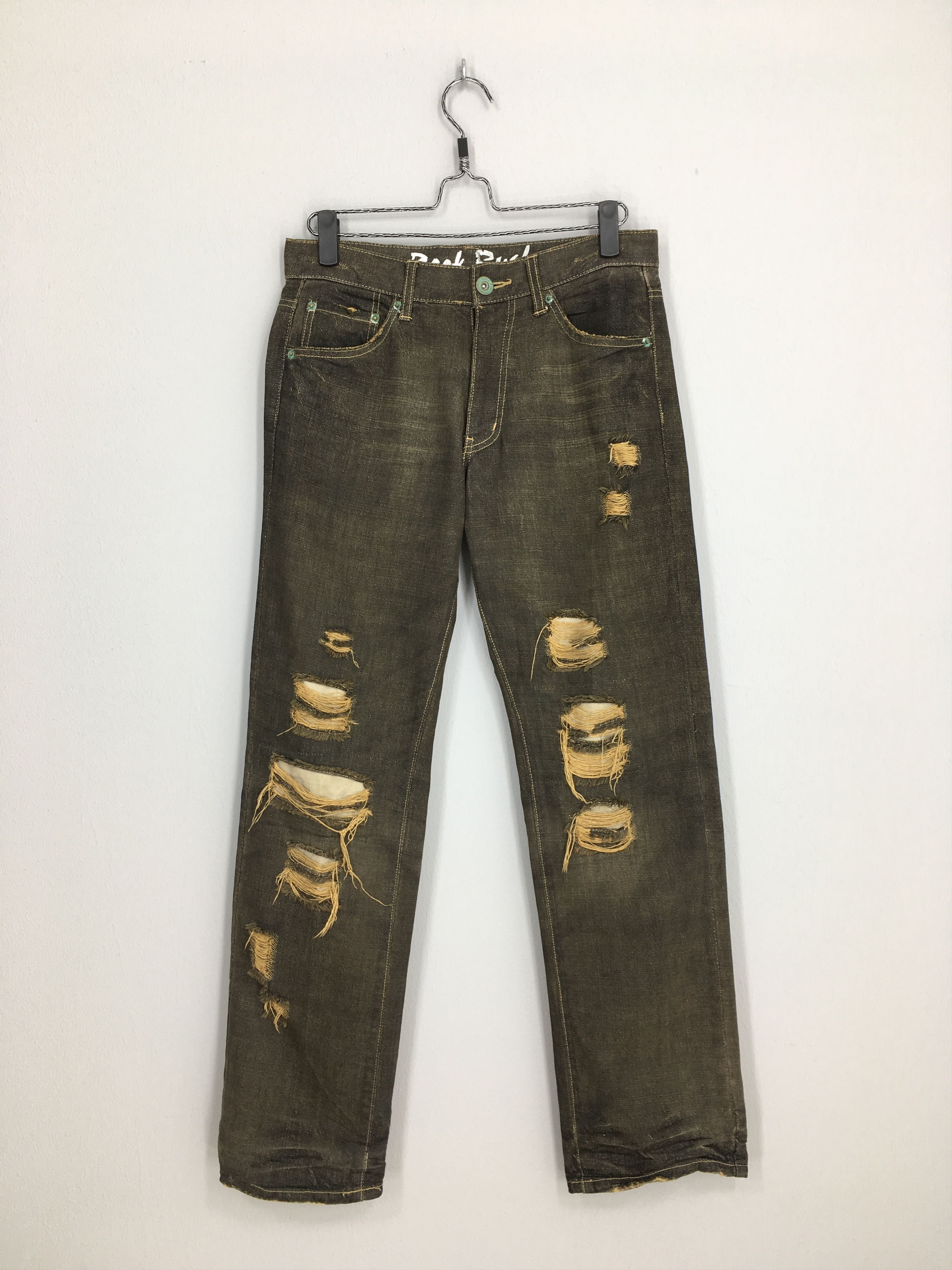 image of Distressed Denim Back Rush Japan Distressed Ripped Denim Destroyed Jeans in Black, Men's (Size 30)