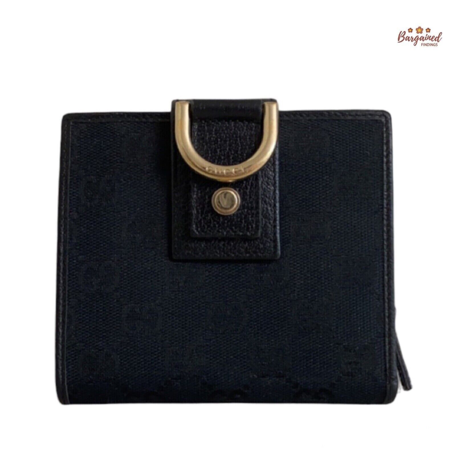 GUCCI Black Monogram Leather Abbey D-Ring Compact Wallet