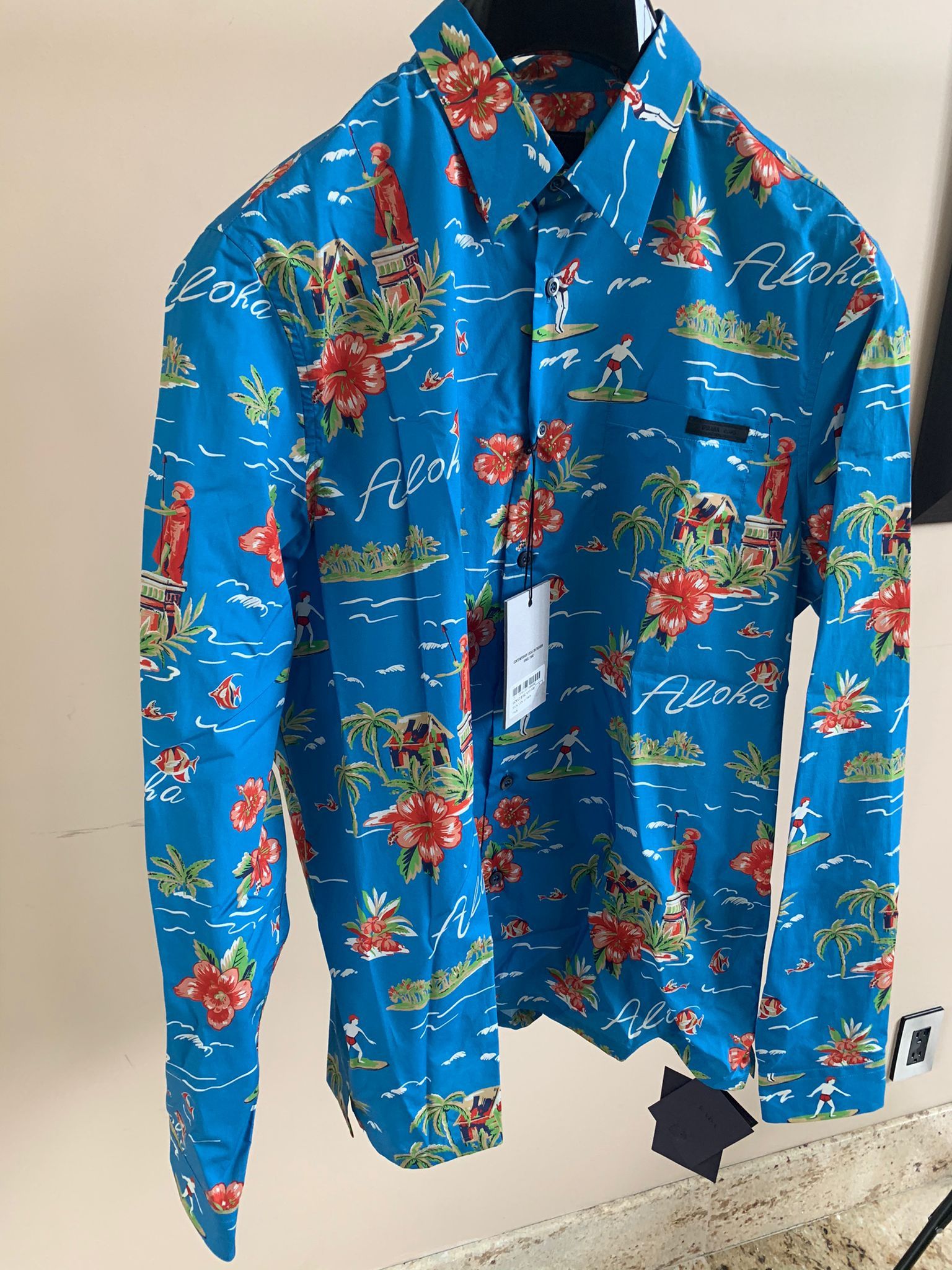 Prada o1rshd1 Hawaiian Button Up Shirt in Blue Size US M / EU 48-50 / 2 - 13 Thumbnail