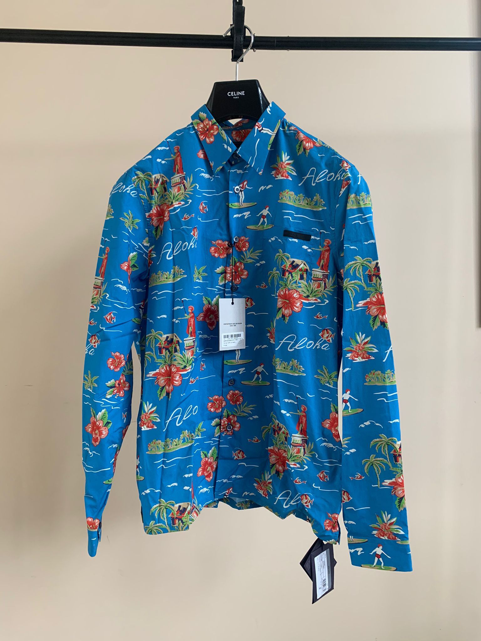 Prada o1rshd1 Hawaiian Button Up Shirt in Blue Size US M / EU 48-50 / 2 - 3 Thumbnail