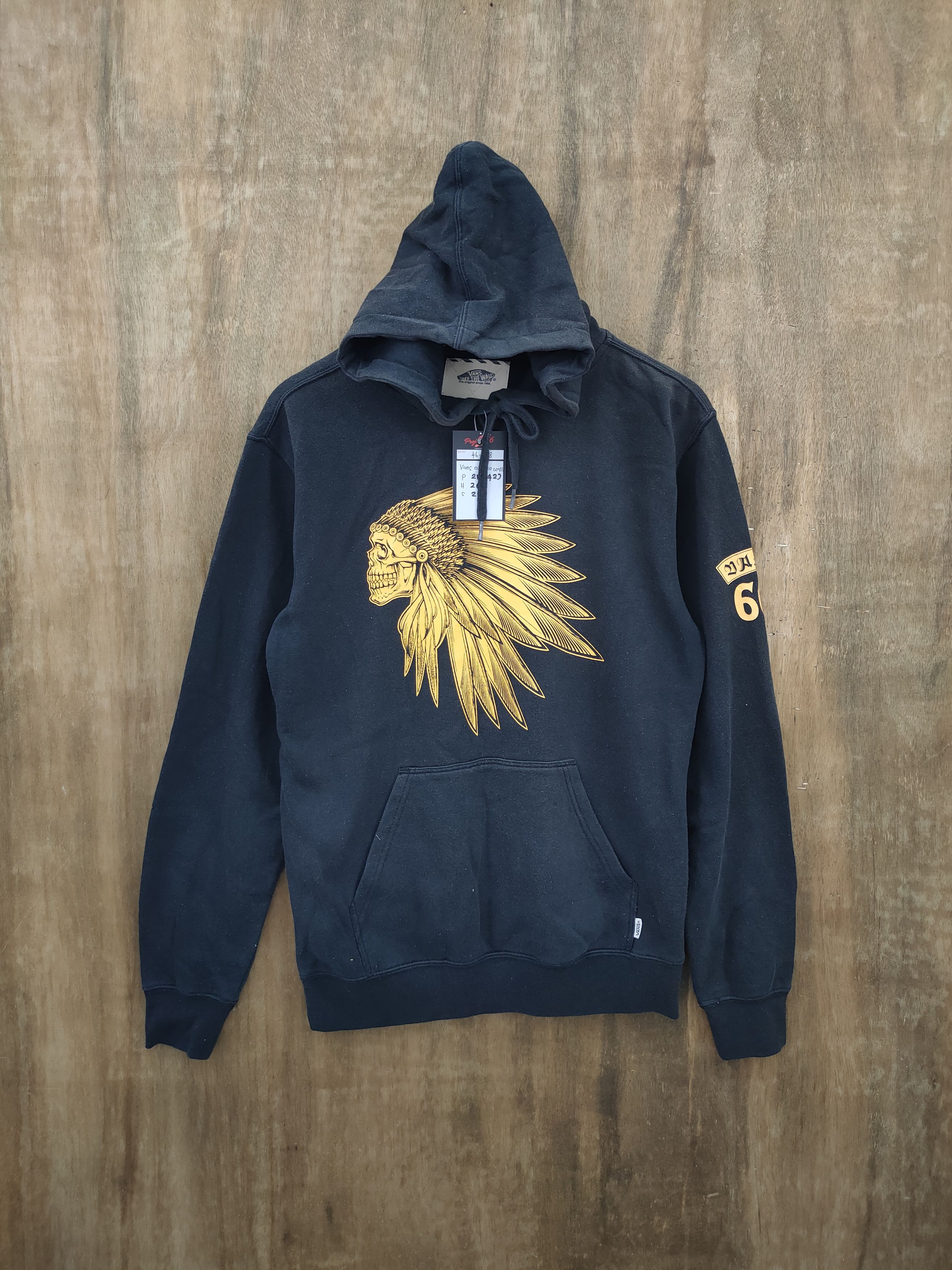 image of Skulls x Think Skateboards Vans 66 Apache Skull Hoodie Sweatshirt 46-028 in Black/Blue (Size Small)