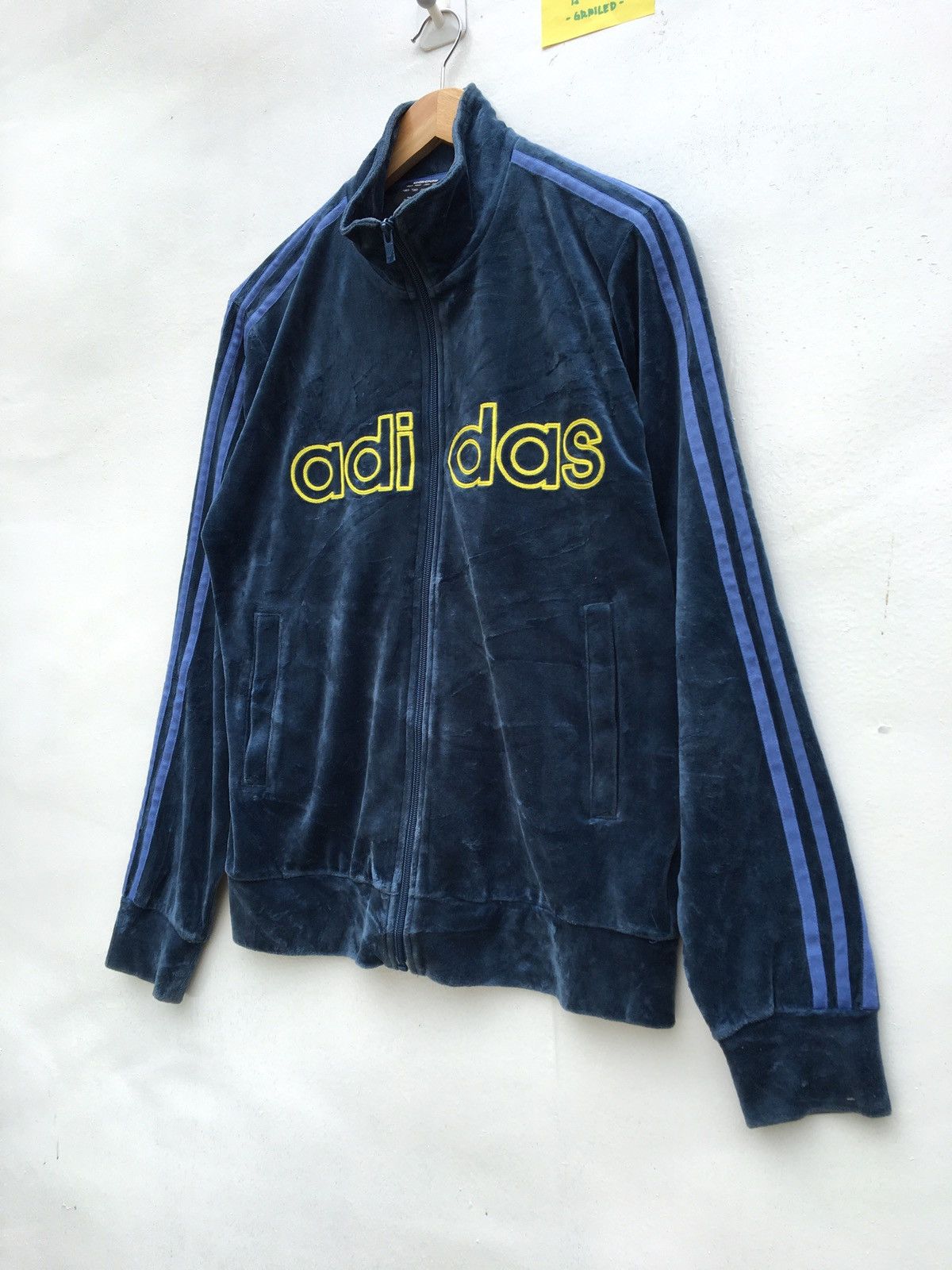 Adidas Navy Velvet Adidas 3 Stripes Tracksuit Big Logo Sweater Size US M / EU 48-50 / 2 - 2 Thumbnail