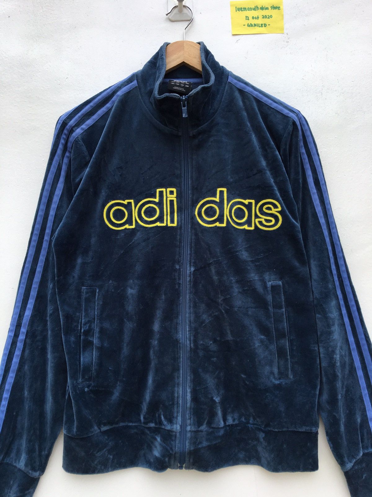 Adidas Navy Velvet Adidas 3 Stripes Tracksuit Big Logo Sweater Size US M / EU 48-50 / 2 - 1 Thumbnail