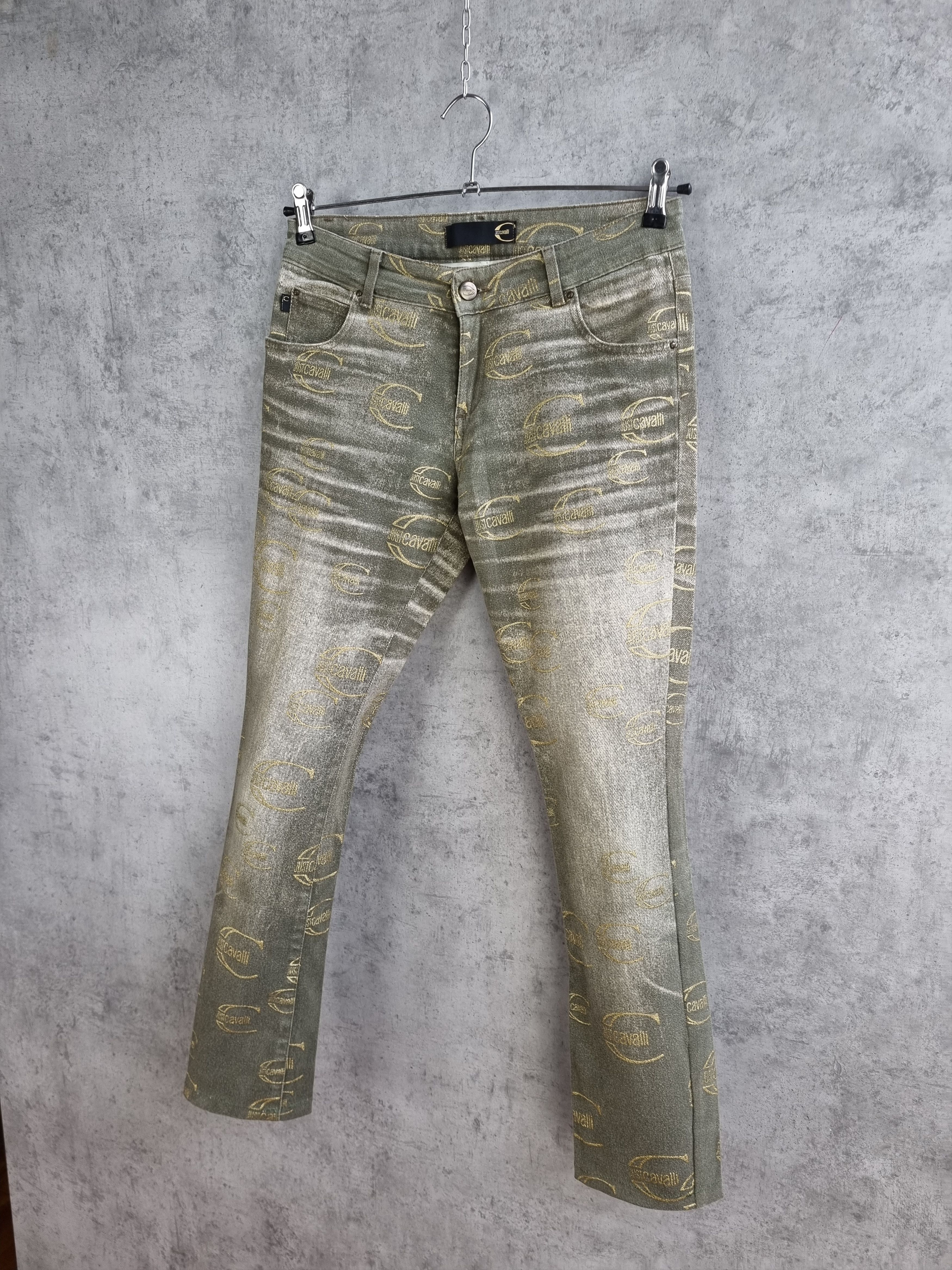 Just Cavalli × Roberto Cavalli Rare 90s Just Cavalli Monogram Gold Vintage Jeans Size US 29 - 2 Thumbnail