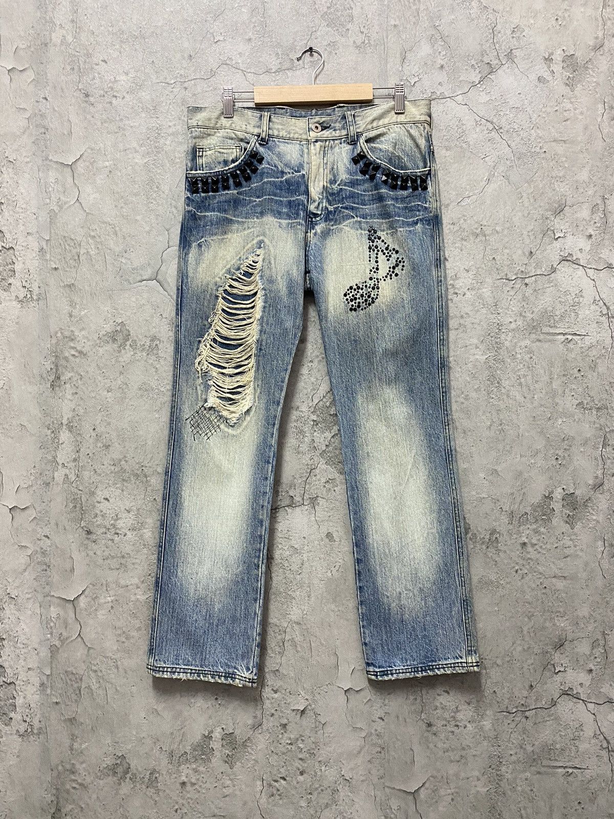 Designer × Japanese Brand Candy Stripper Harajuku Distressed Studded Denim Pants Size US 31 - 1 Thumbnail