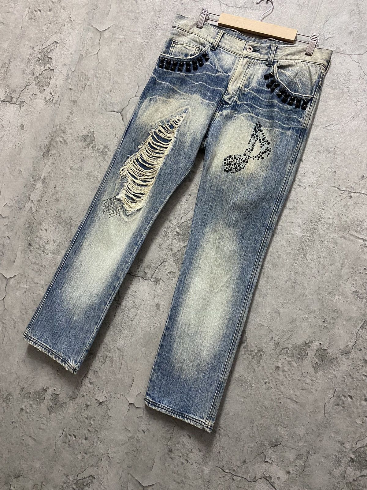 Designer × Japanese Brand Candy Stripper Harajuku Distressed Studded Denim Pants Size US 31 - 3 Thumbnail