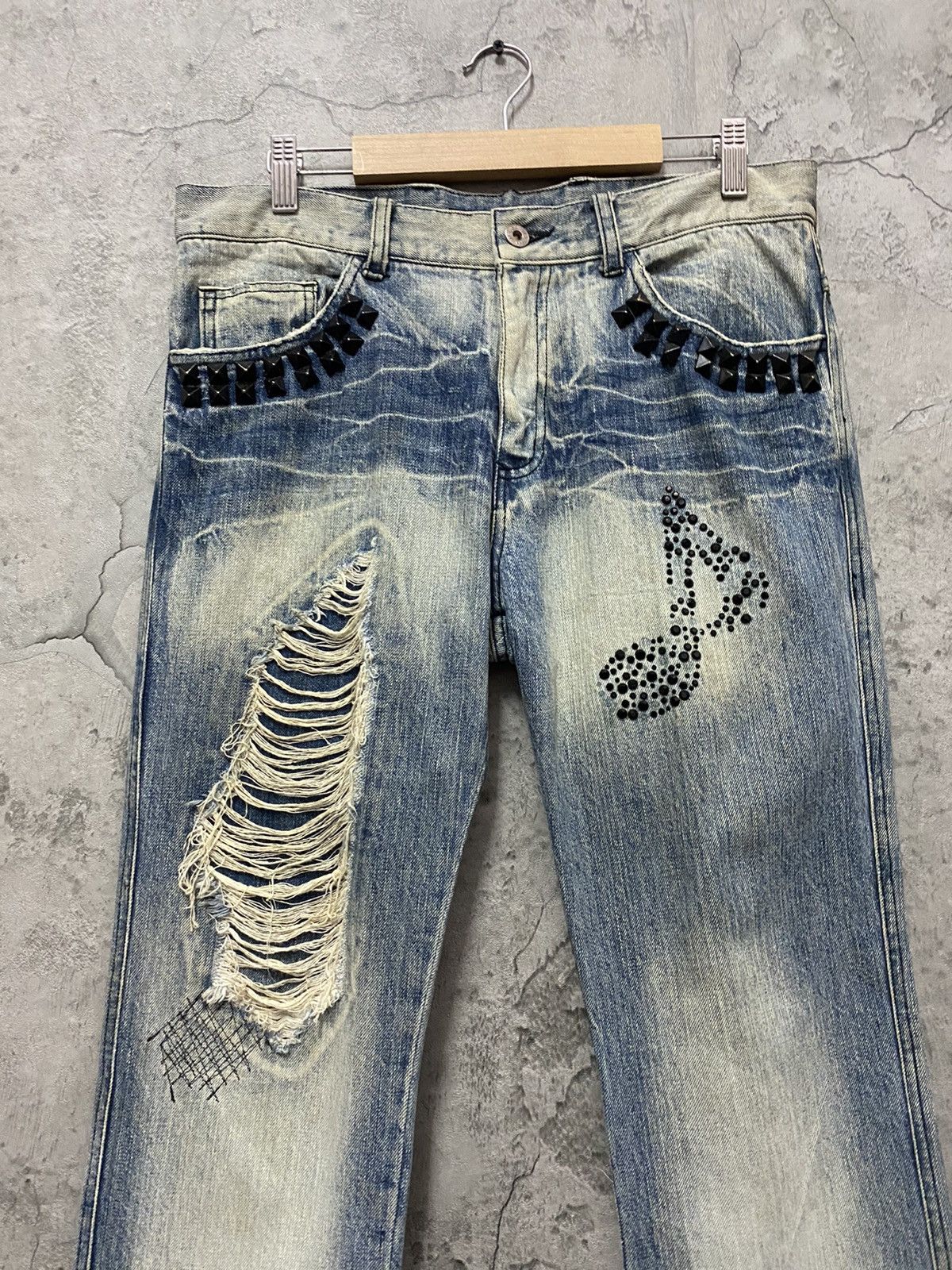 Designer × Japanese Brand Candy Stripper Harajuku Distressed Studded Denim Pants Size US 31 - 4 Thumbnail