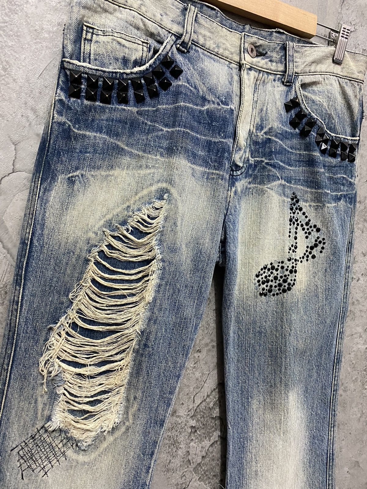 Designer × Japanese Brand Candy Stripper Harajuku Distressed Studded Denim Pants Size US 31 - 5 Thumbnail