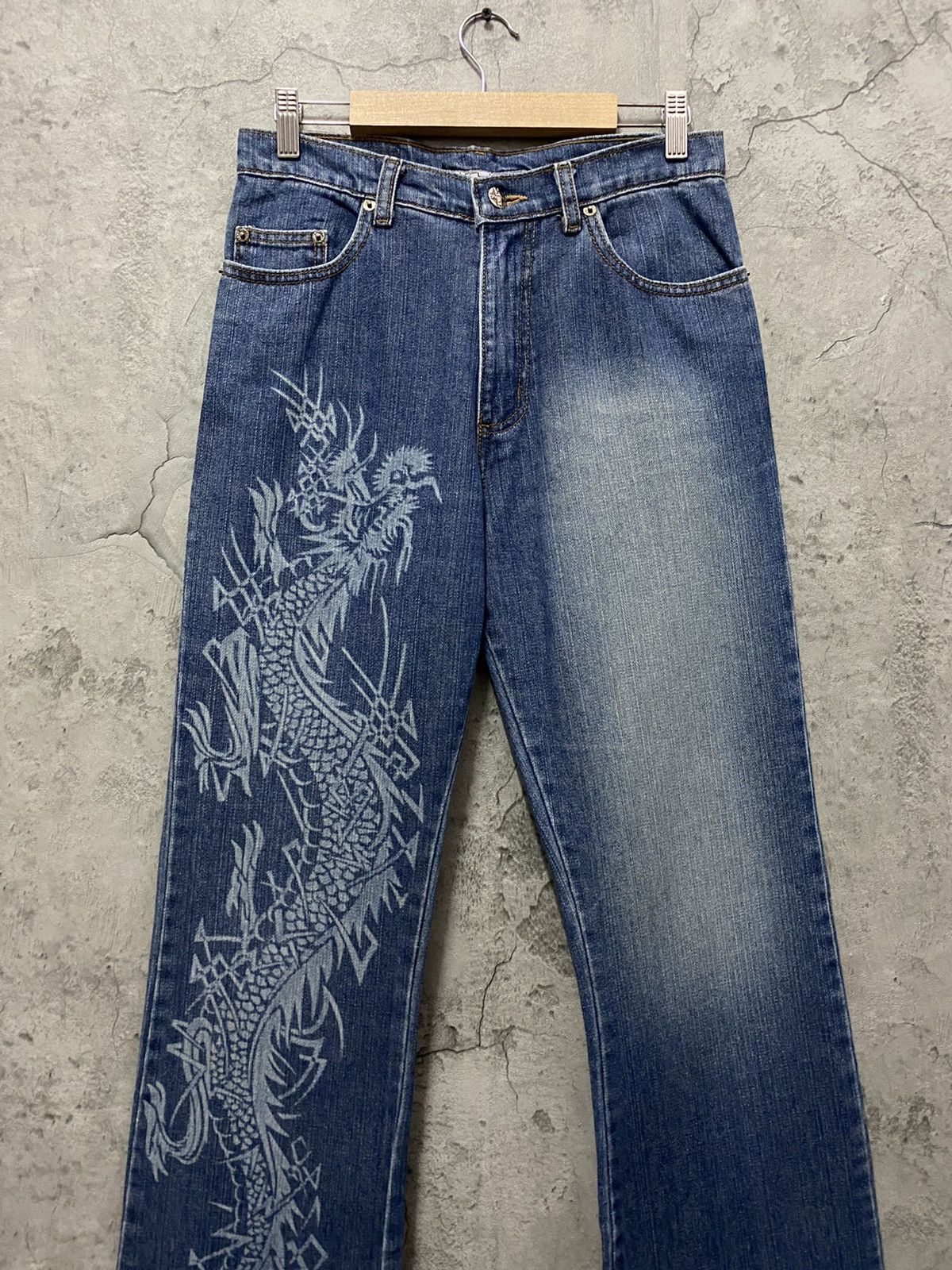 Japanese Brand Vintage Krush Dragon Split Printed Flared Denim Pants Size US 28 / EU 44 - 4 Thumbnail