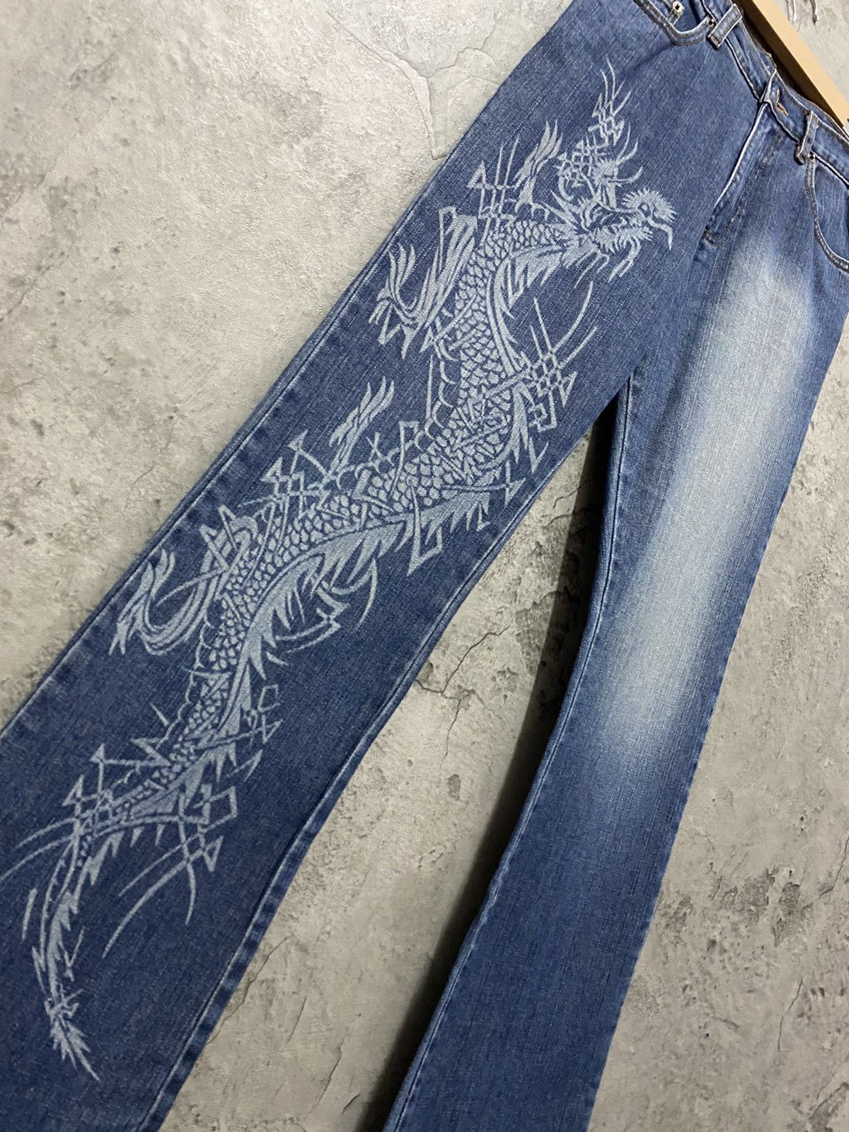 Japanese Brand Vintage Krush Dragon Split Printed Flared Denim Pants Size US 28 / EU 44 - 7 Thumbnail