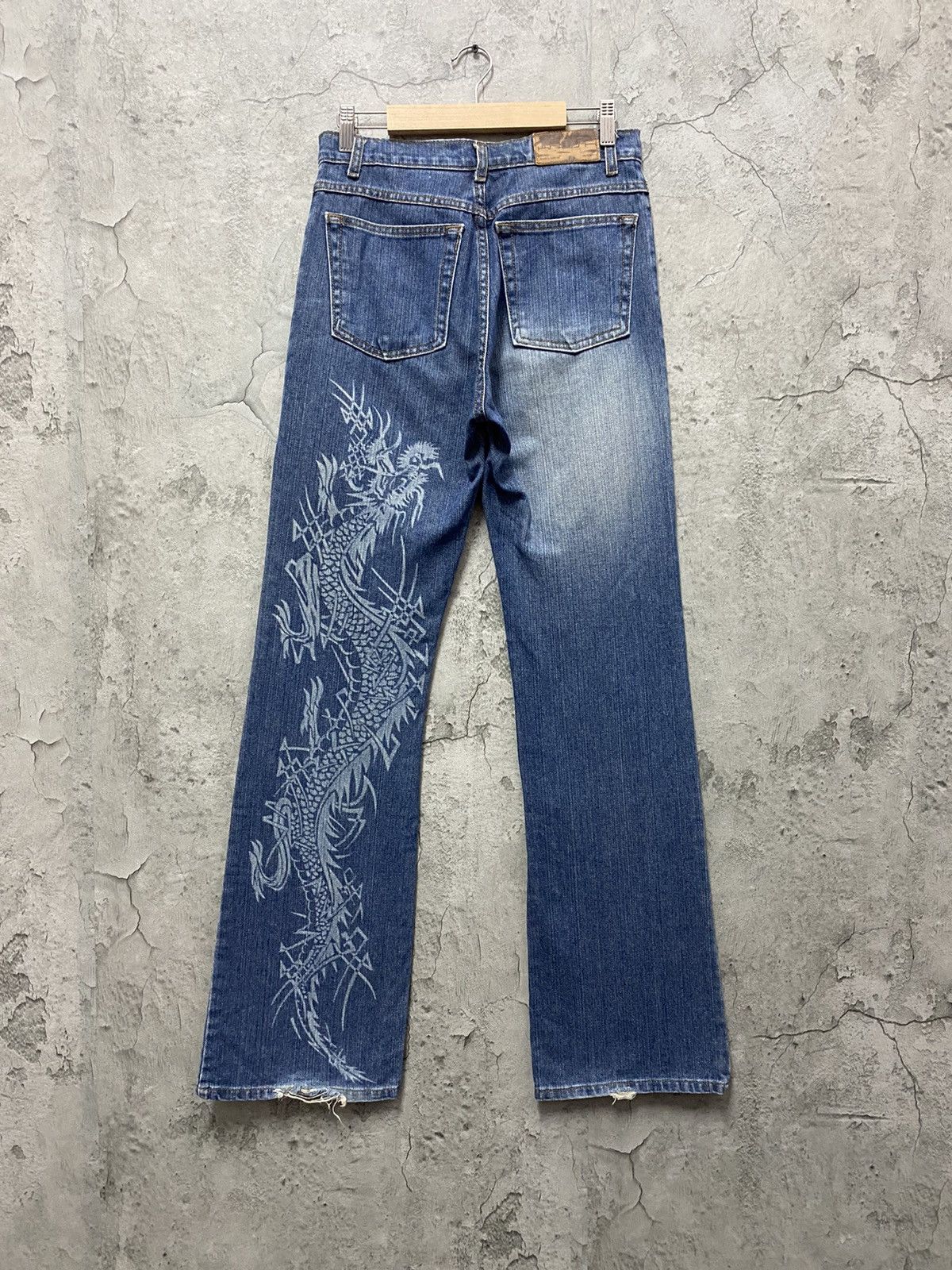 Japanese Brand Vintage Krush Dragon Split Printed Flared Denim Pants Size US 28 / EU 44 - 2 Thumbnail