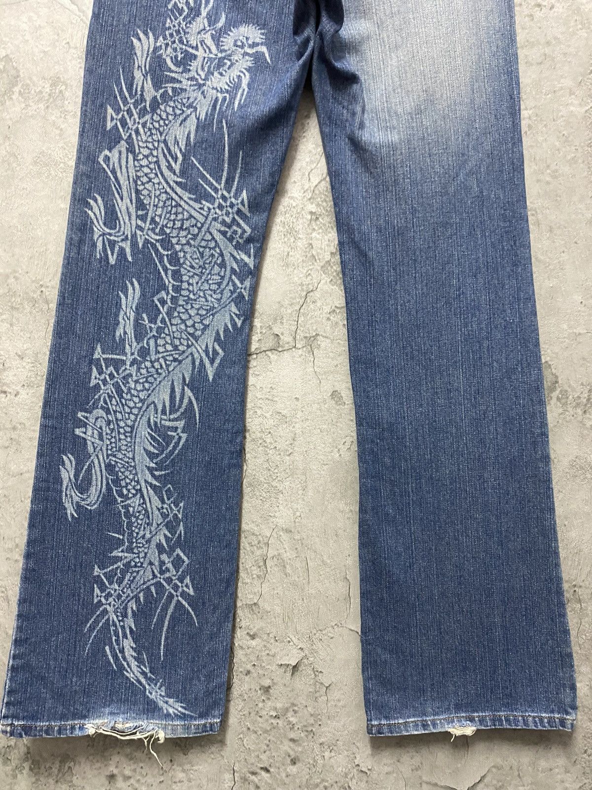 Beauty Beast Vintage Krush Dragon Split Printed Flared Denim Pants Size US 28 / EU 44 - 10 Thumbnail