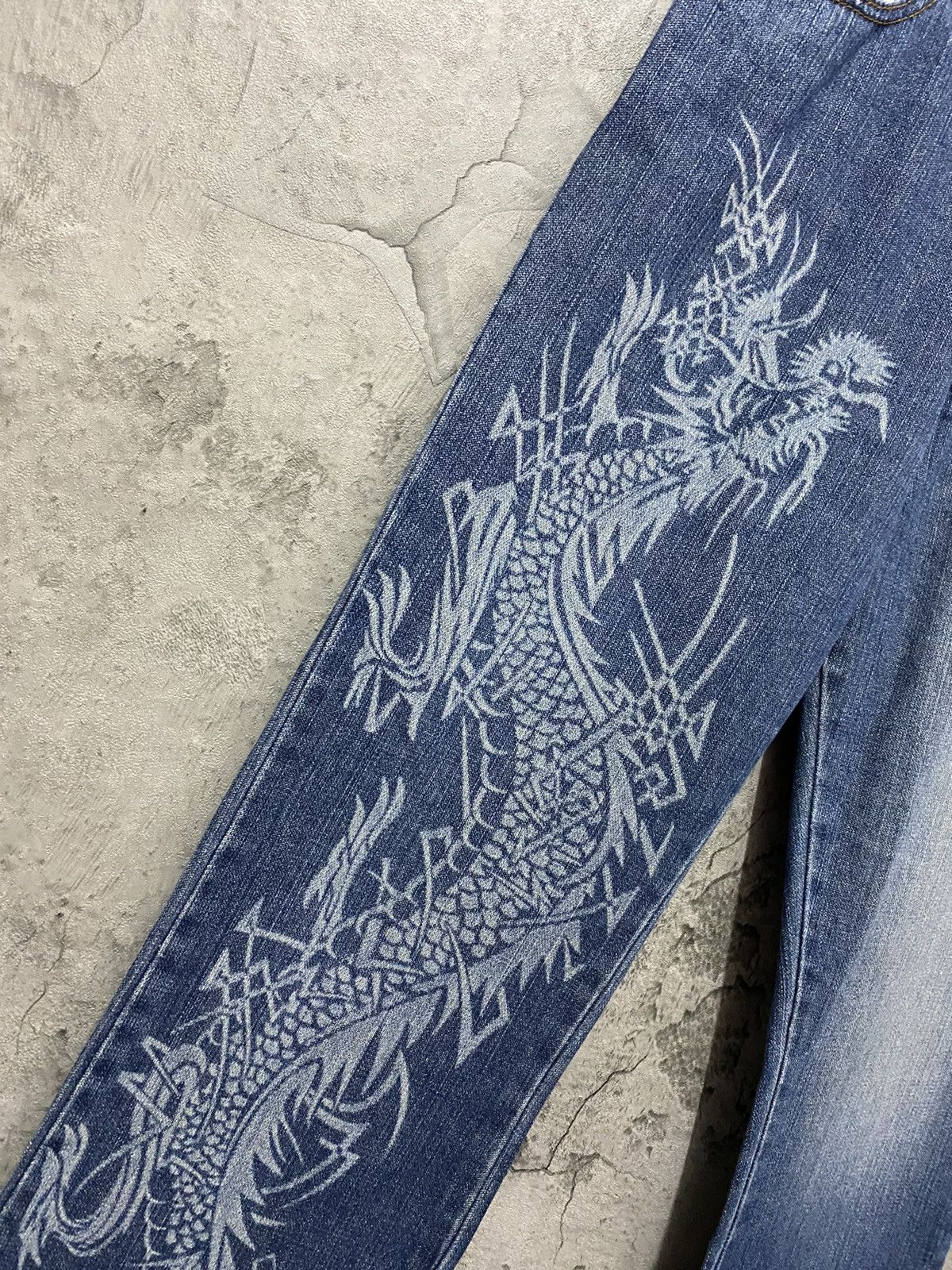 Beauty Beast Vintage Krush Dragon Split Printed Flared Denim Pants Size US 28 / EU 44 - 6 Thumbnail