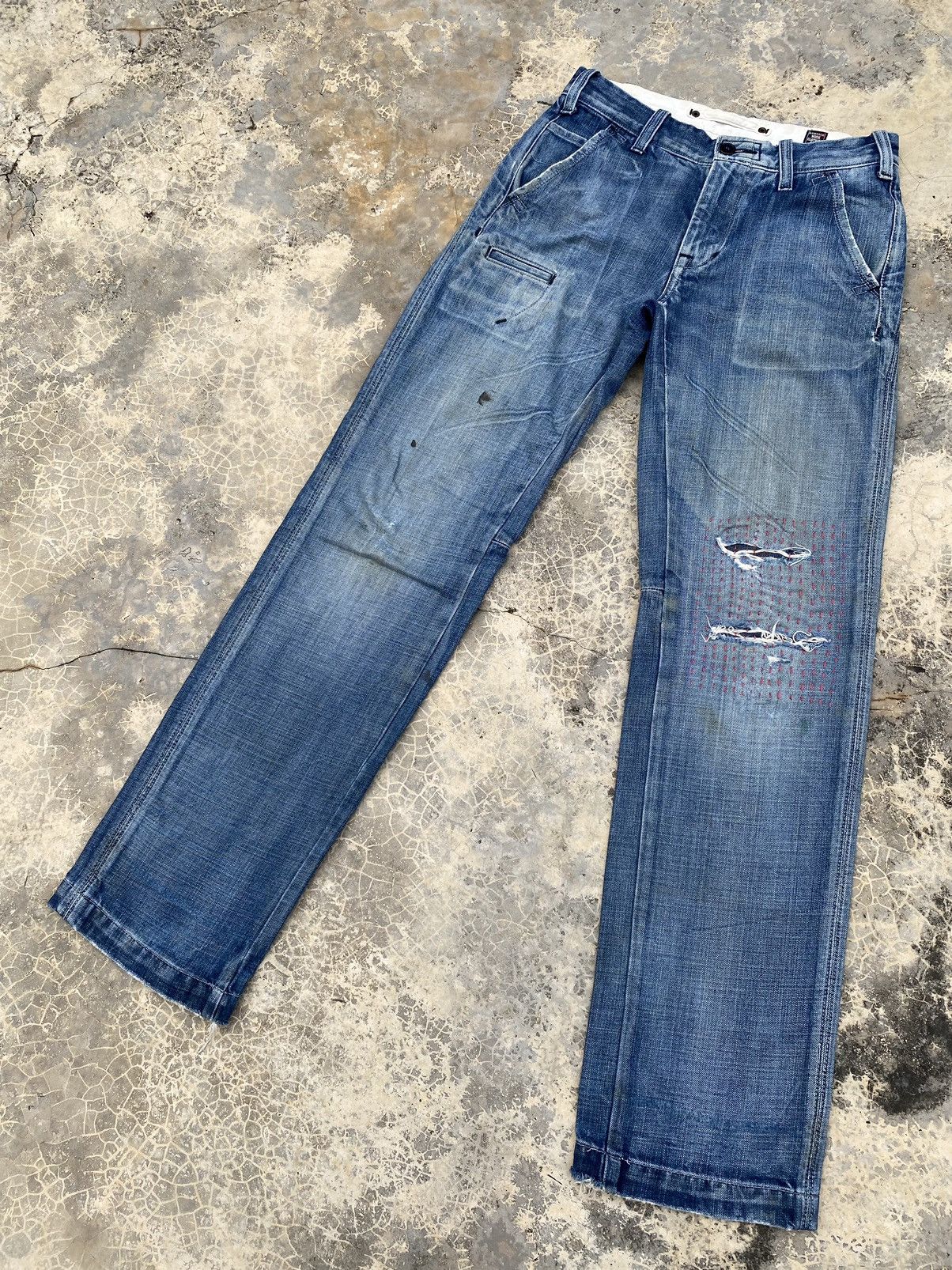 image of Distressed Denim x Vintage Rework Vintage Bartack Boro Sashiko Stitch Pant in Blue, Men's (Size 30)