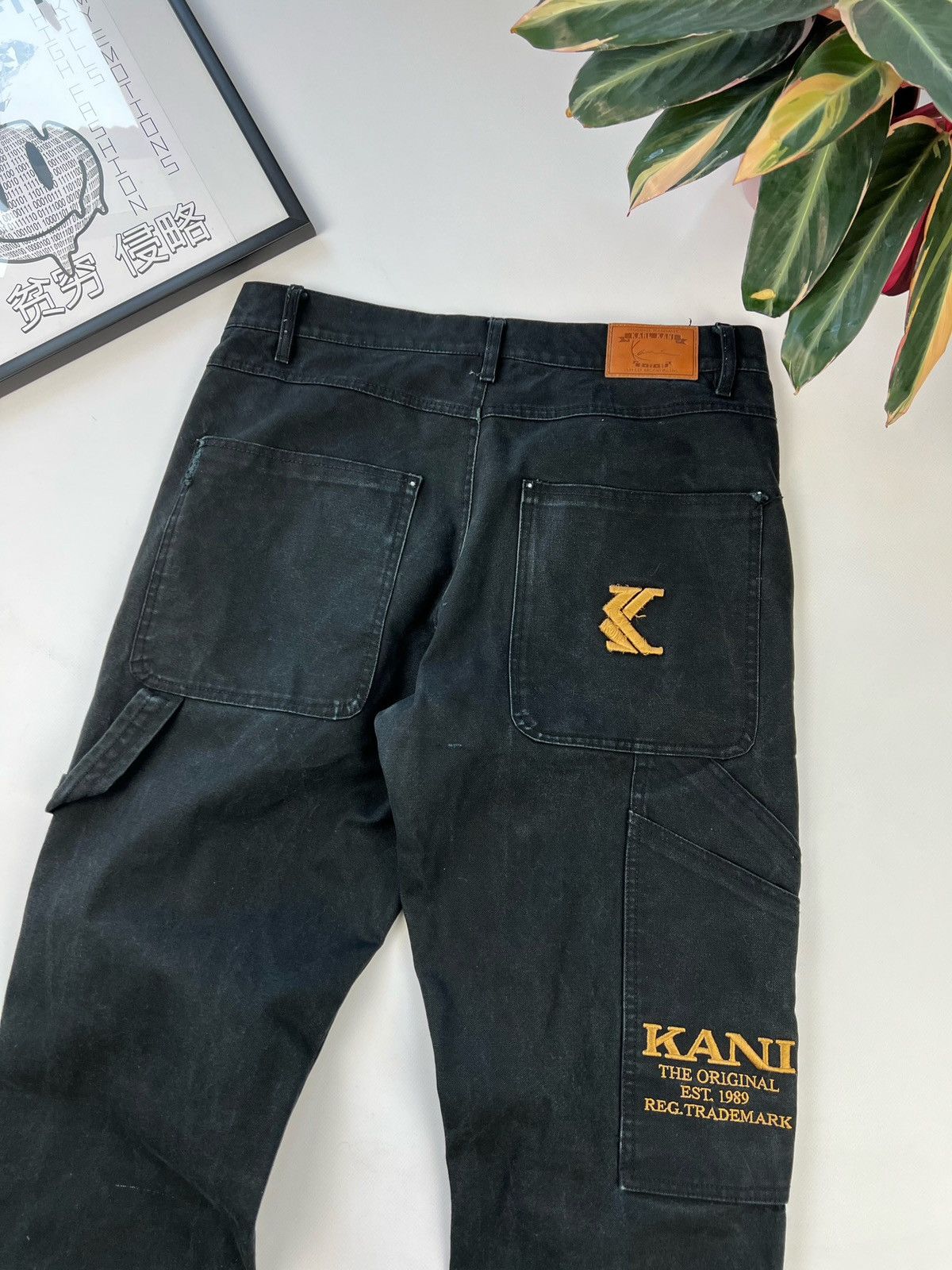 Pre-owned Karl Kani X Vintage Karl Kani Hip Hop Cargo Jeans Embroidered Logo In Black