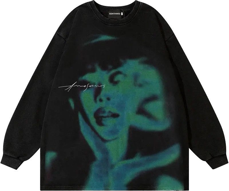 image of Unbrnd Oversize Style Hip Hop Shadow Graphic Print Sweatshirt in Black, Men's (Size 2XL)
