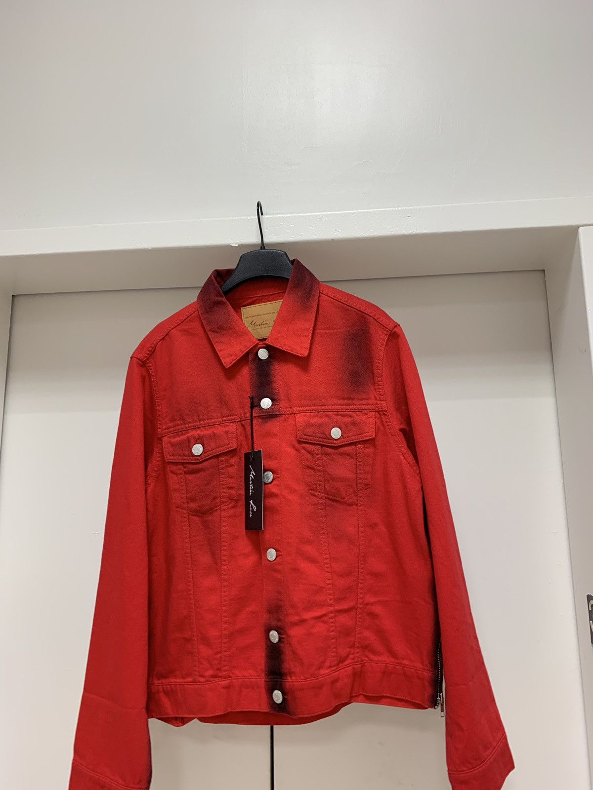 image of Martine Rose Zip Denim Jacket In Black / Red, Men's (Size XS)