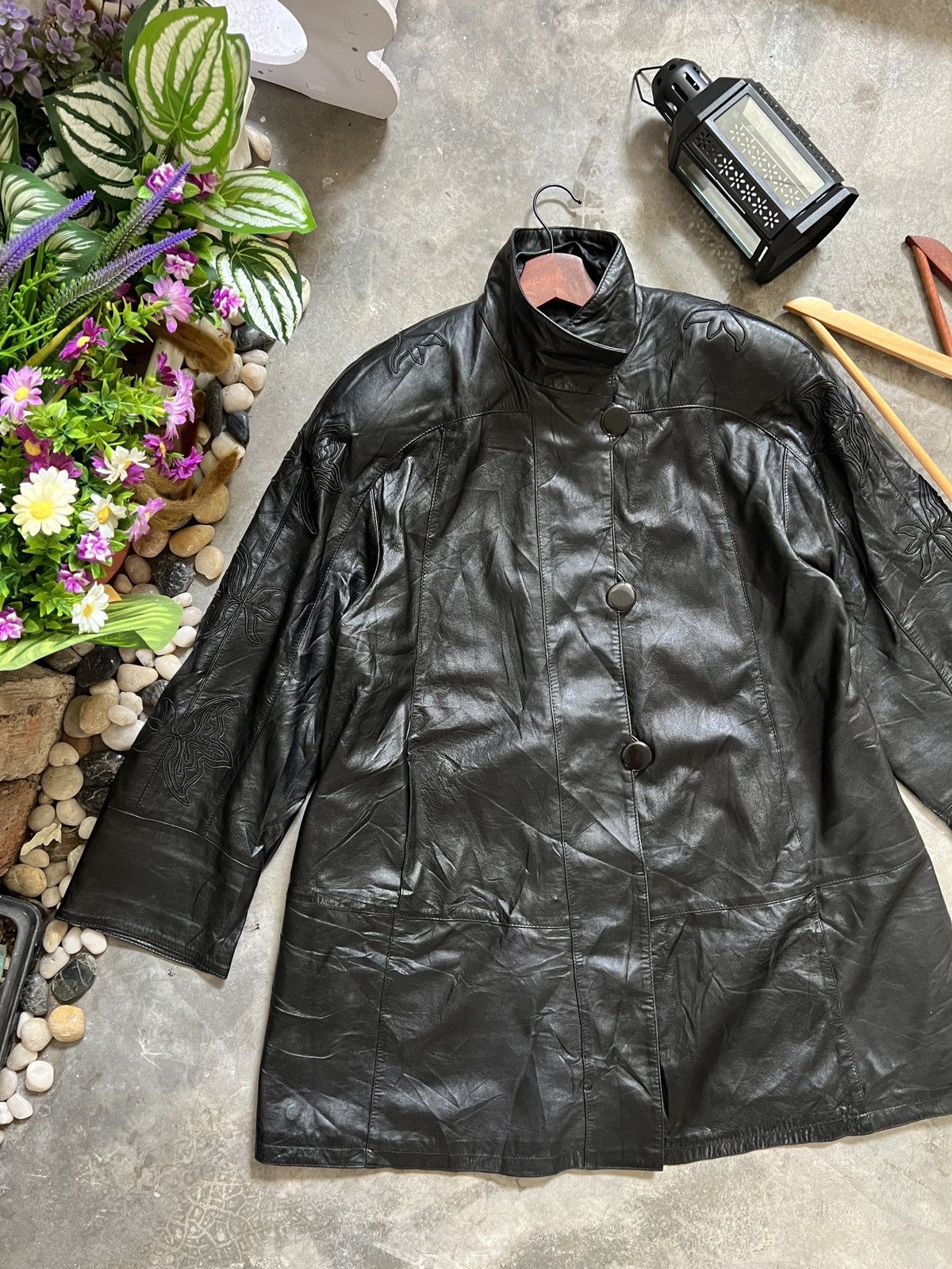 Japanese Brand × Vintage Vintage🏴‍☠️ Japanese Fully Leather Jacket Flower Embroidery Size US XL / EU 56 / 4 - 3 Thumbnail