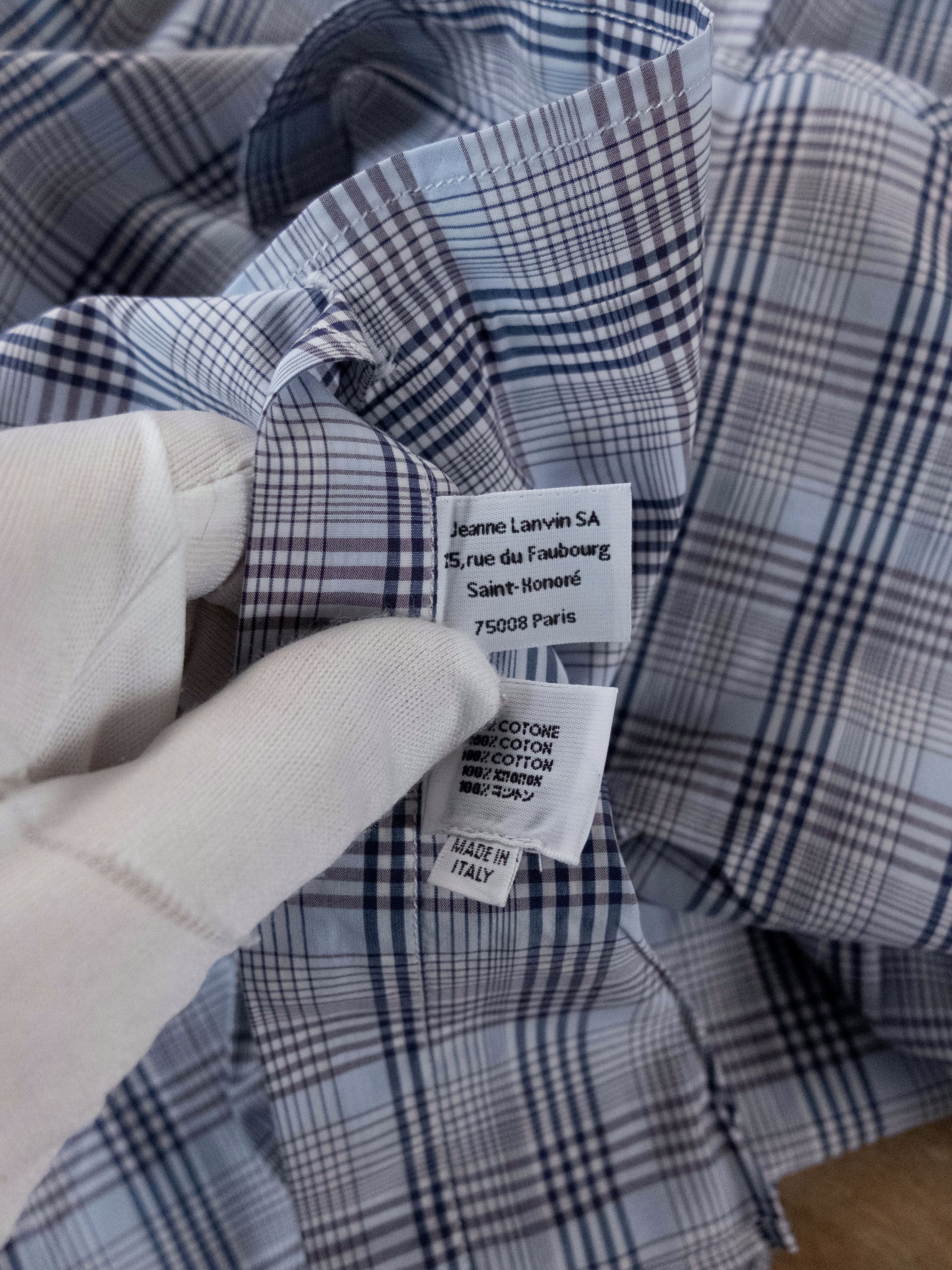 Lanvin LANVIN Paris blue white gingham plaid dress shirt 43 17 Size US XL / EU 56 / 4 - 4 Thumbnail