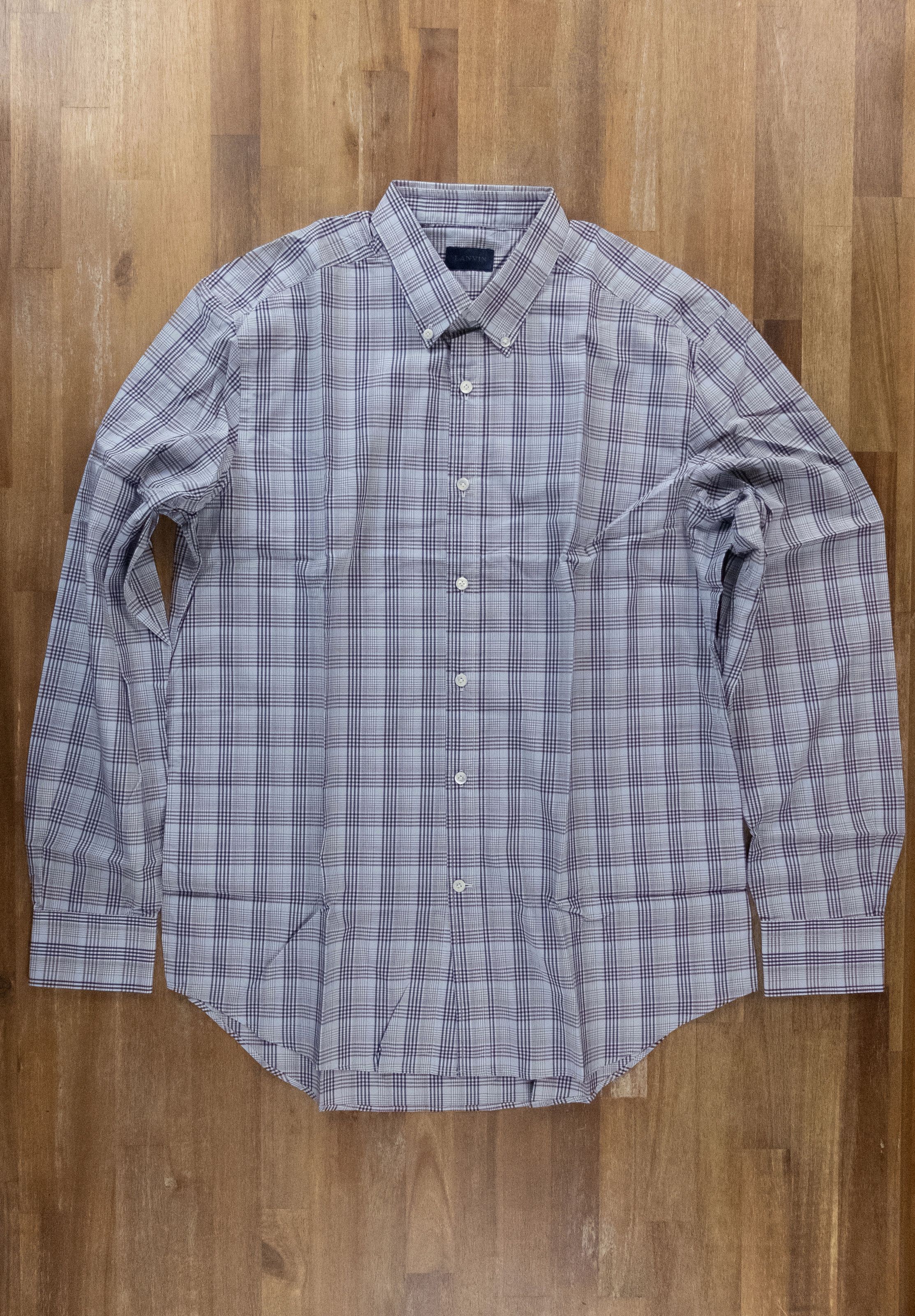image of Lanvin Paris Blue White Gingham Plaid Dress Shirt 43 17, Men's (Size XL)