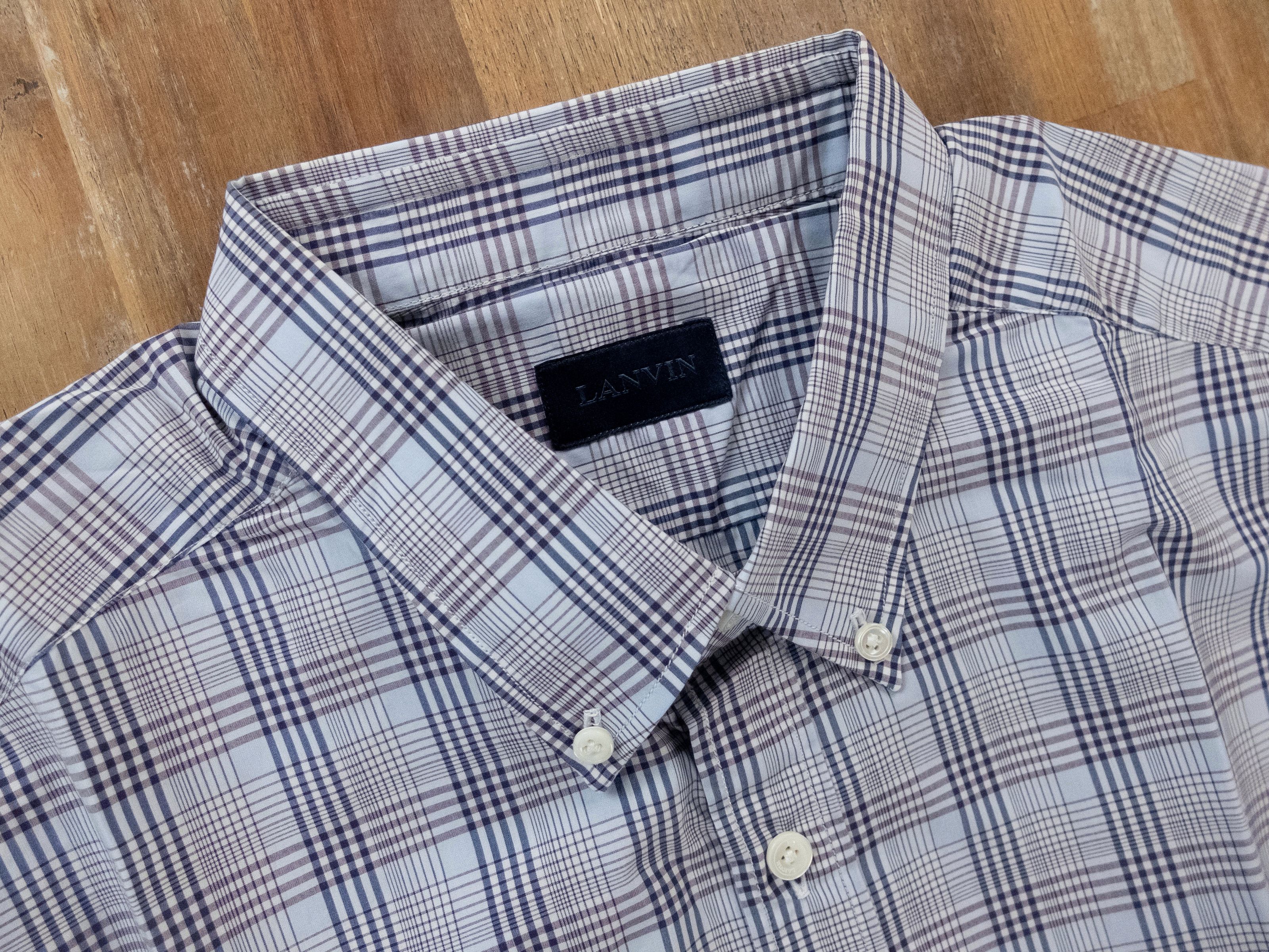Lanvin LANVIN Paris blue white gingham plaid dress shirt 43 17 Size US XL / EU 56 / 4 - 2 Thumbnail
