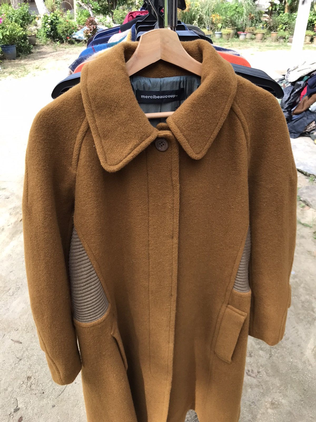 Issey Miyake Mercibeaucoup Japan Wool Blend Rib-Panel Overcoat Brown Size US M / EU 48-50 / 2 - 5 Thumbnail