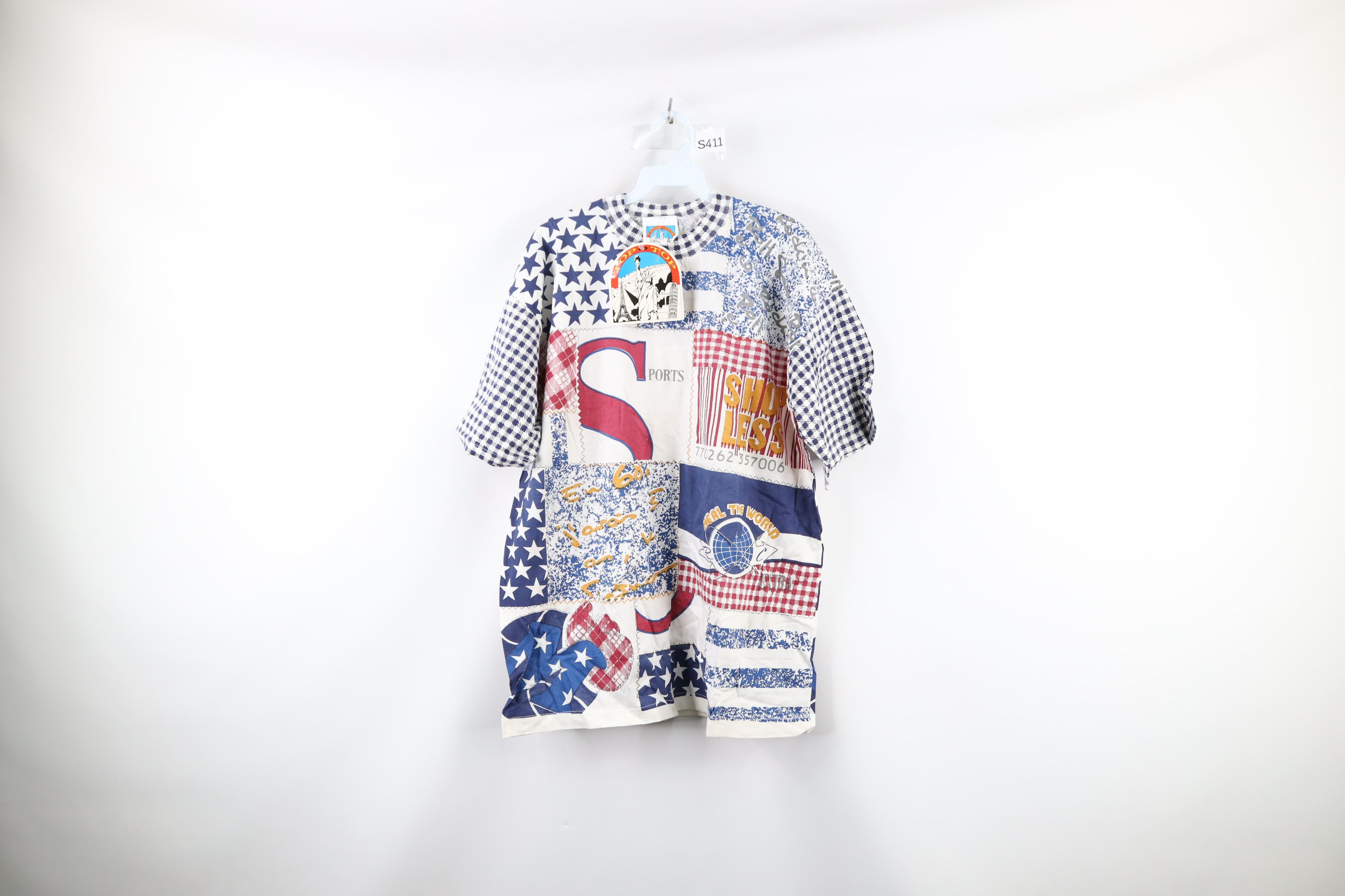Vintage NOS Vintage 90s Streetwear Print Sports Patchwork T-Shirt Size US XL / EU 56 / 4 - 1 Thumbnail