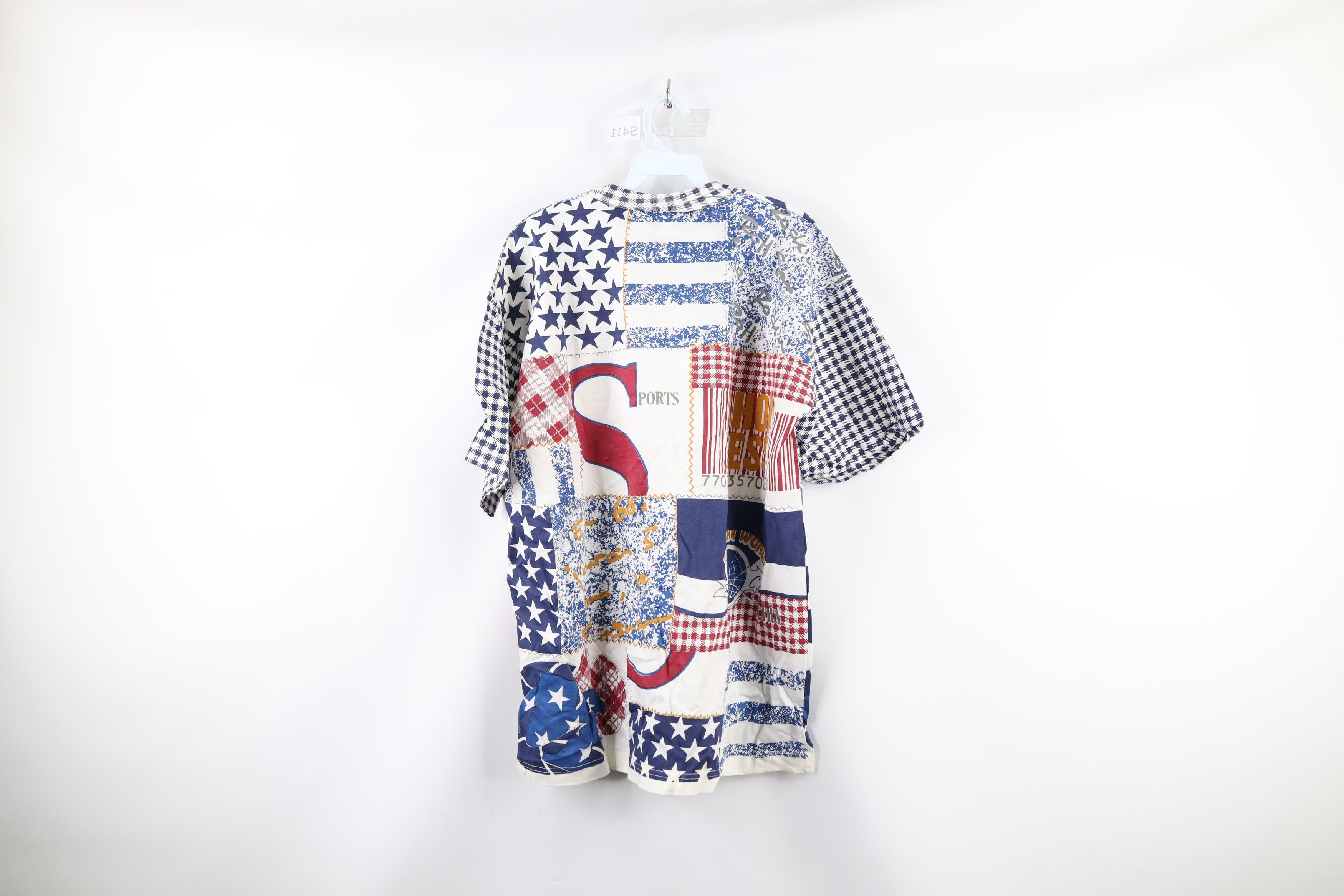 Vintage NOS Vintage 90s Streetwear Print Sports Patchwork T-Shirt Size US XL / EU 56 / 4 - 8 Thumbnail