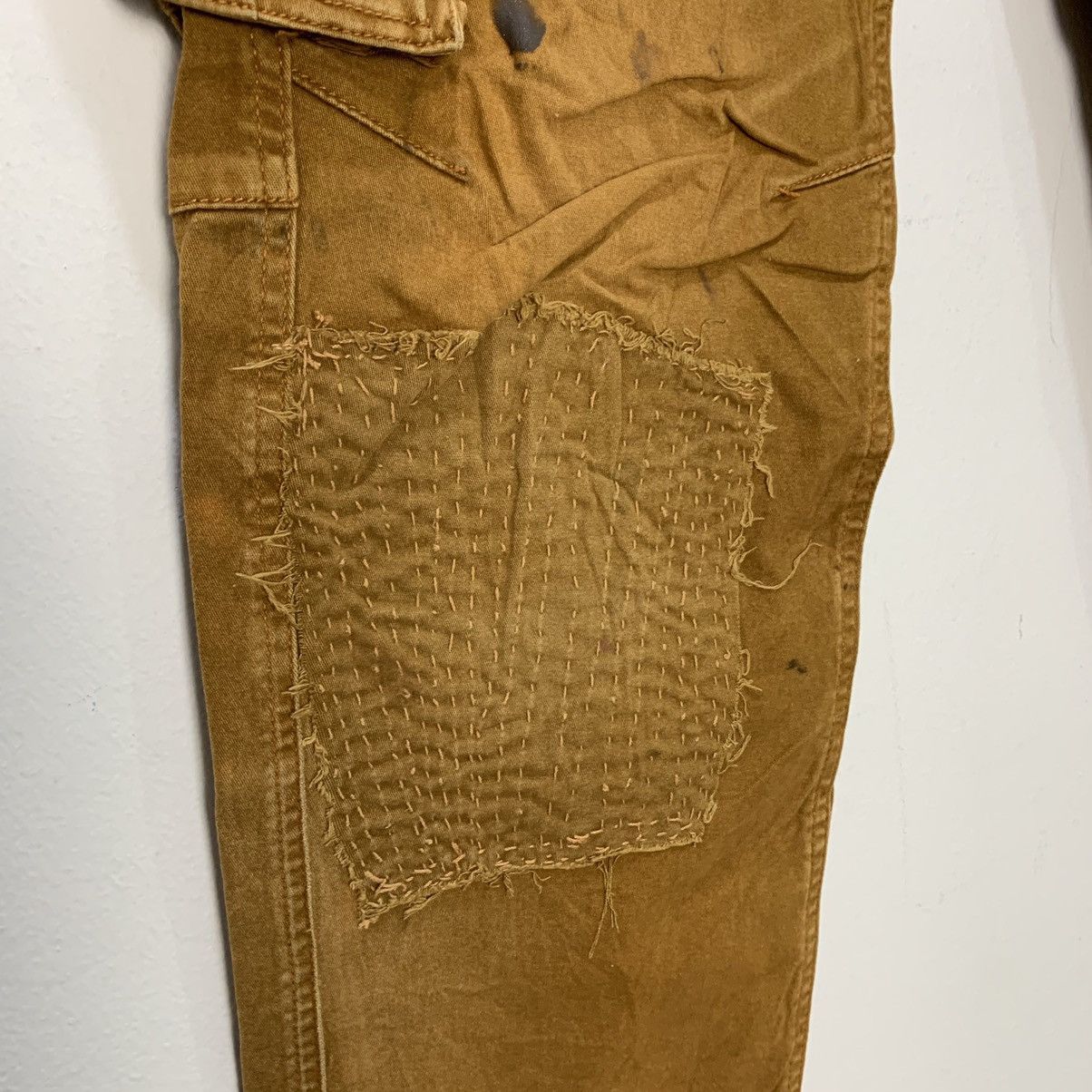Japanese Brand × Seditionaries GERIDE RECONSTRUCTED SASHIKO BORO PATCHWORK KHAKI CARGOPANT Size US 35 - 10 Thumbnail