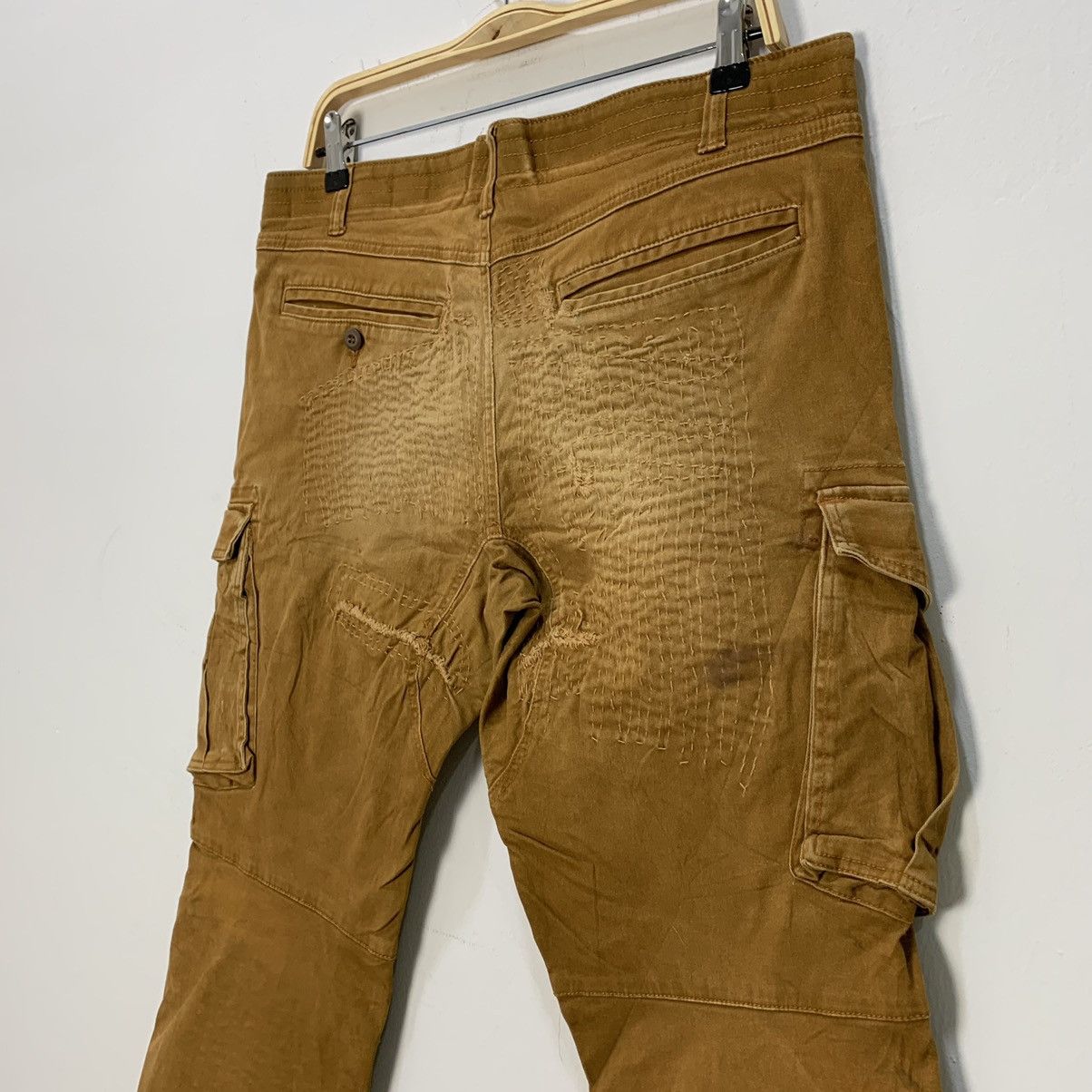 Japanese Brand × Seditionaries GERIDE RECONSTRUCTED SASHIKO BORO PATCHWORK KHAKI CARGOPANT Size US 35 - 17 Thumbnail