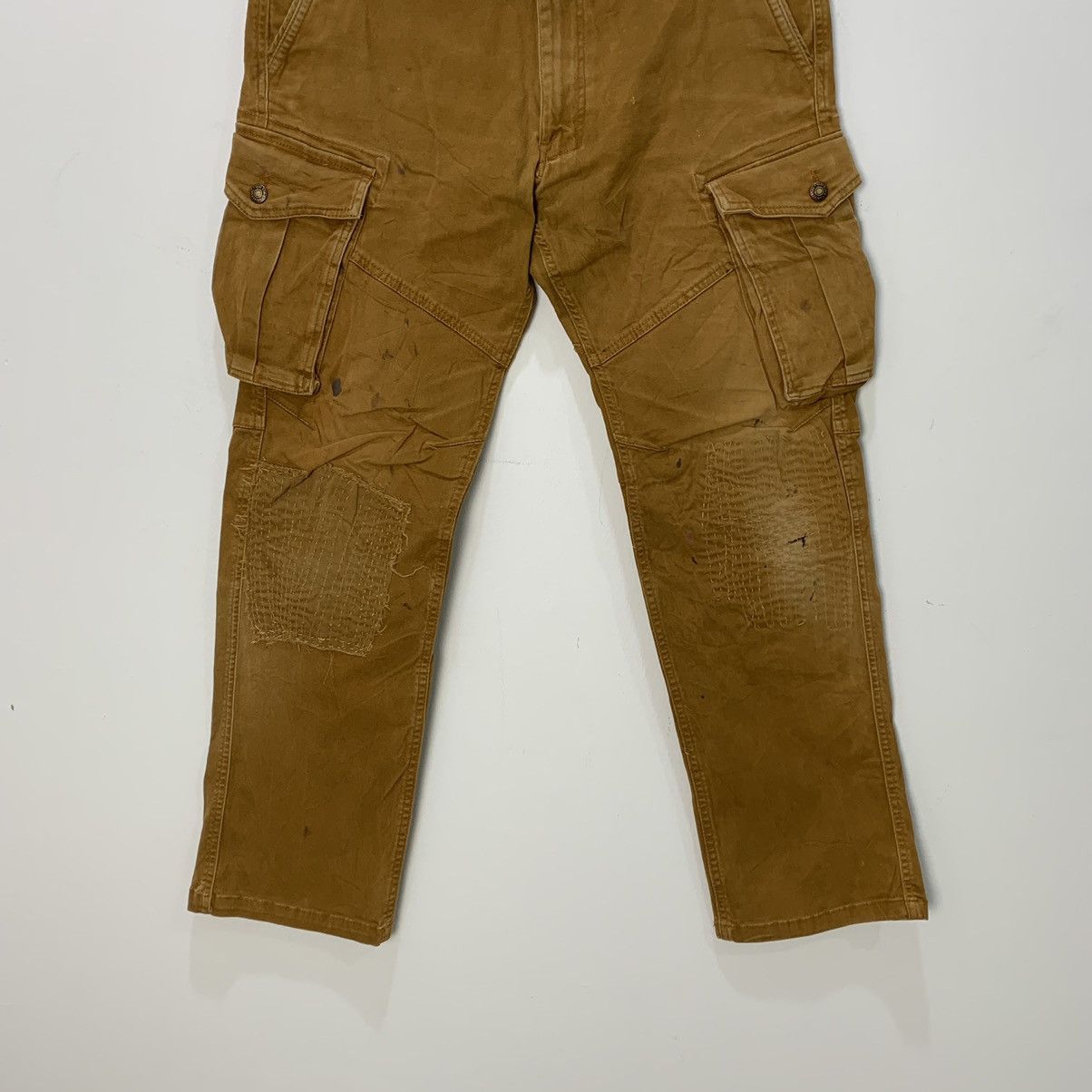 Japanese Brand × Seditionaries GERIDE RECONSTRUCTED SASHIKO BORO PATCHWORK KHAKI CARGOPANT Size US 35 - 5 Thumbnail
