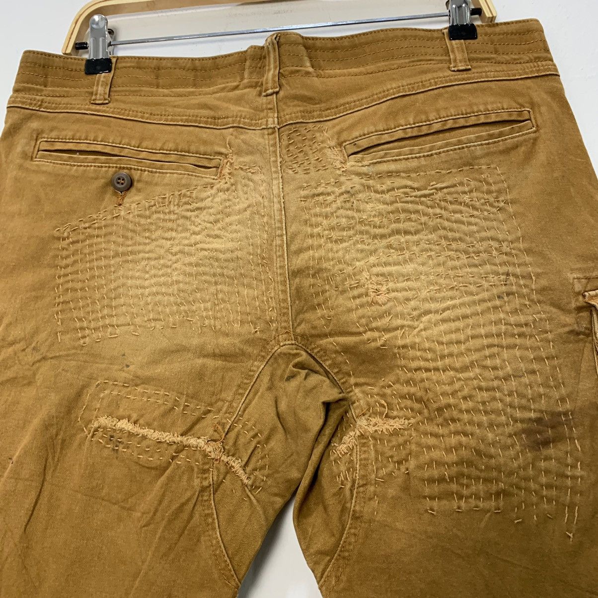 Japanese Brand × Seditionaries GERIDE RECONSTRUCTED SASHIKO BORO PATCHWORK KHAKI CARGOPANT Size US 35 - 18 Thumbnail