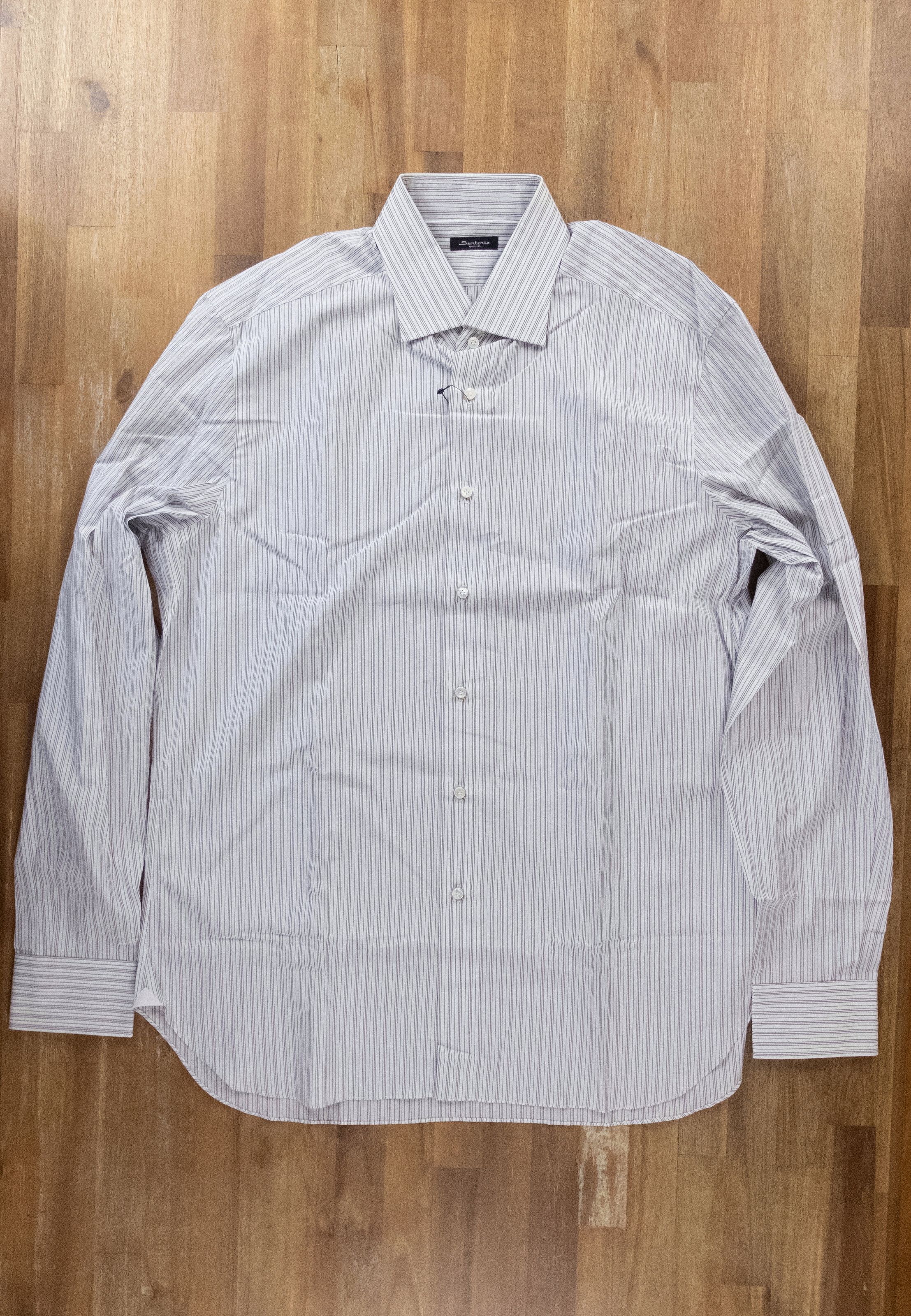 image of Sartorio Napoli By Kiton White Striped Dress Shirt 43 17, Men's (Size 2XL)