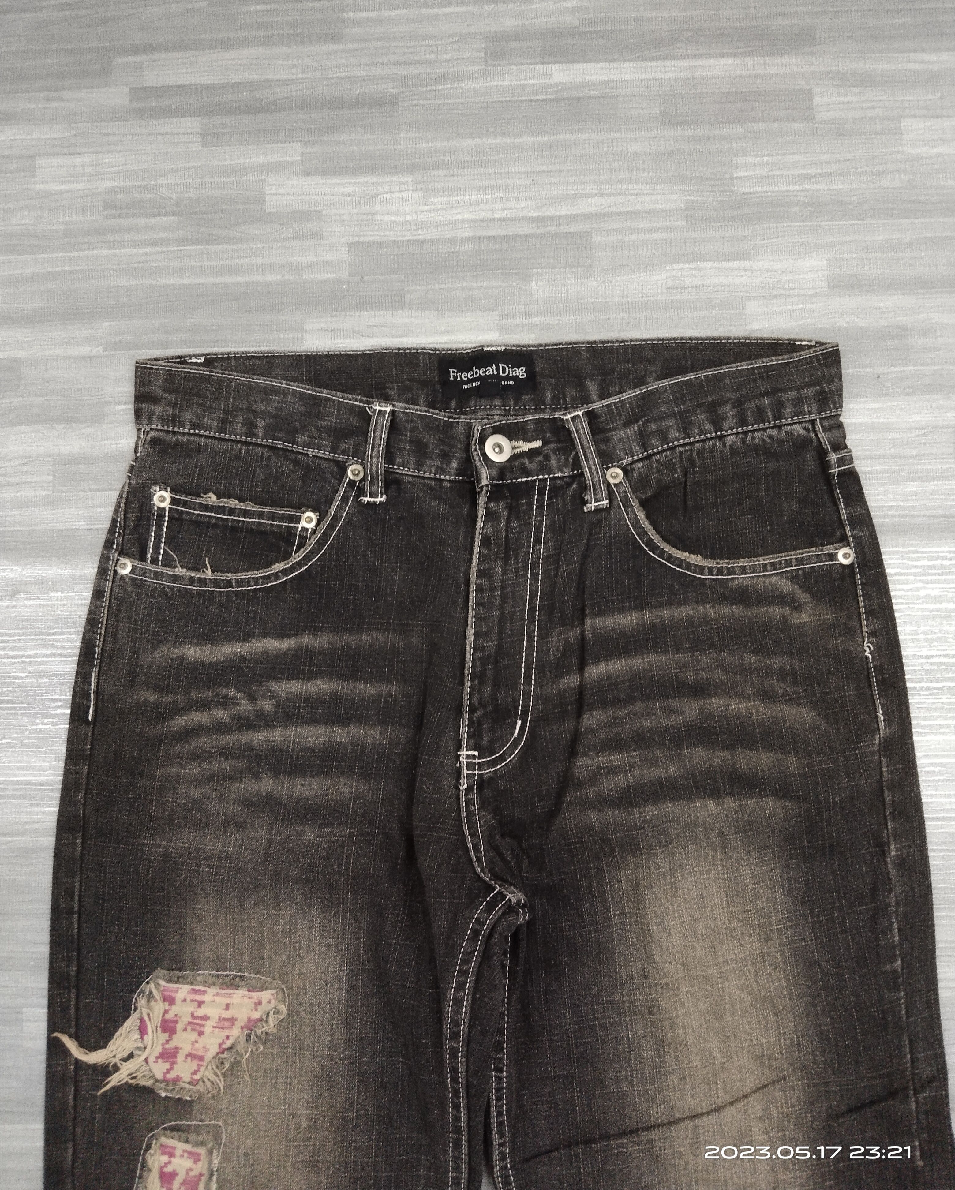 Japanese Brand FLARE SICK RIPED FREEBEAT DIAG DENIM PANTS Size US 31 - 5 Thumbnail