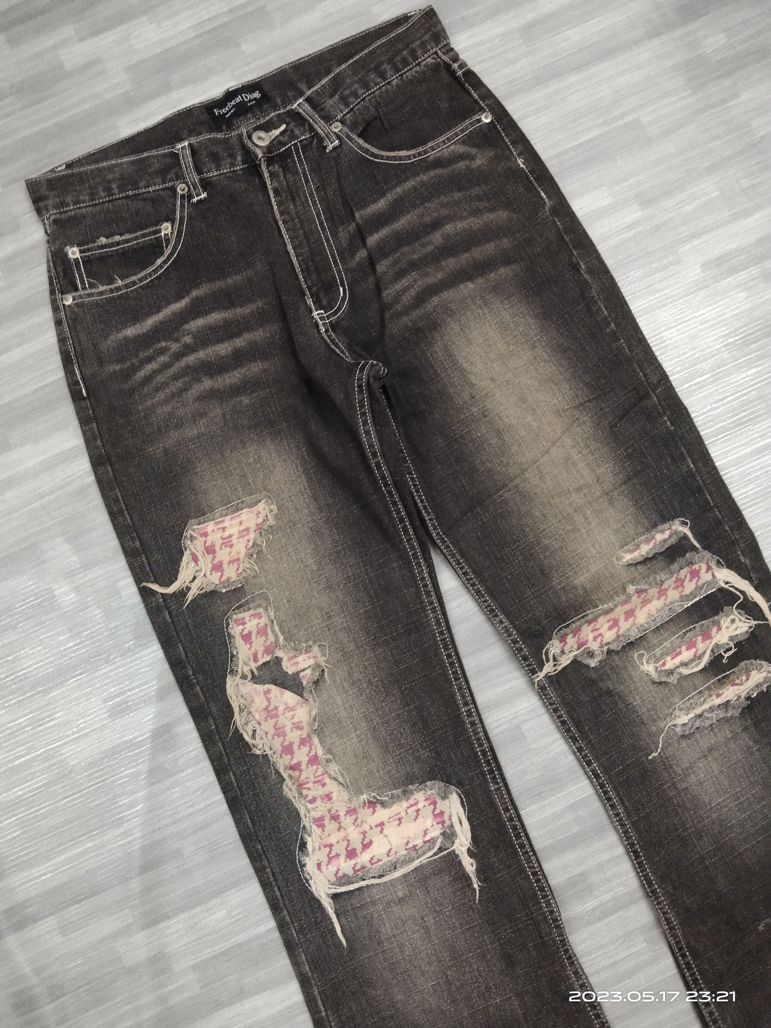 Japanese Brand FLARE SICK RIPED FREEBEAT DIAG DENIM PANTS Size US 31 - 4 Thumbnail
