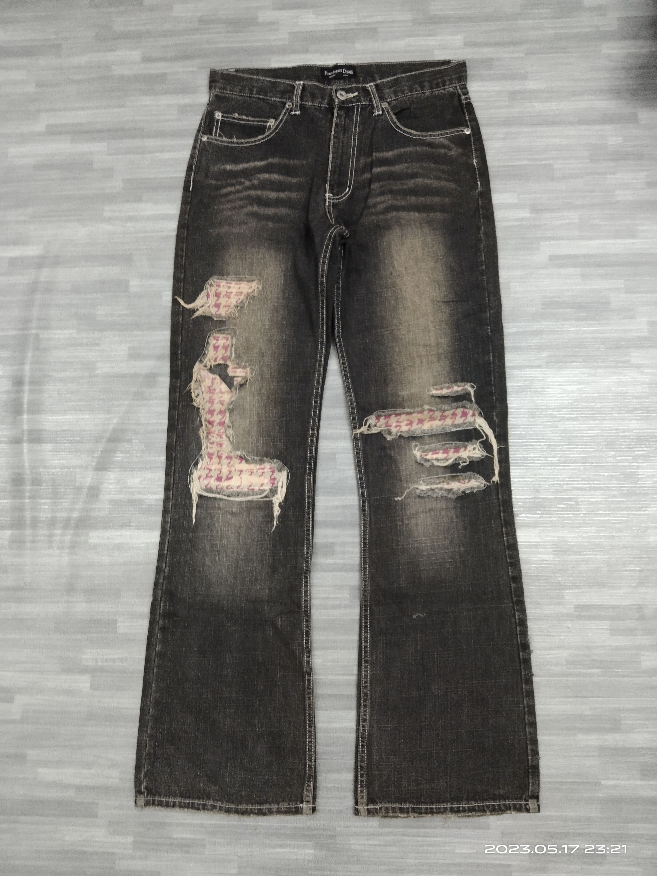 Japanese Brand FLARE SICK RIPED FREEBEAT DIAG DENIM PANTS Size US 31 - 2 Thumbnail