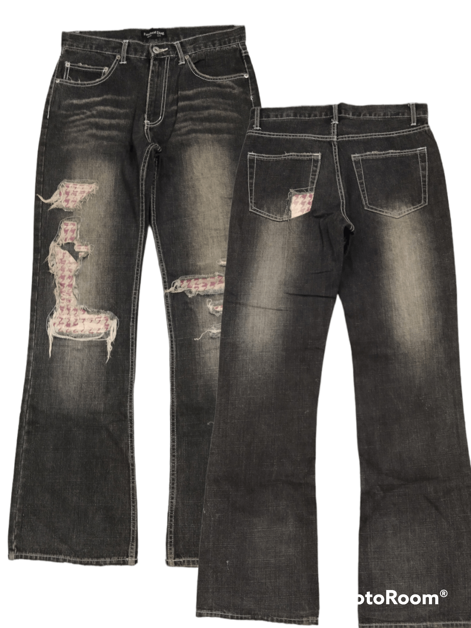 Japanese Brand FLARE SICK RIPED FREEBEAT DIAG DENIM PANTS Size US 31 - 1 Thumbnail