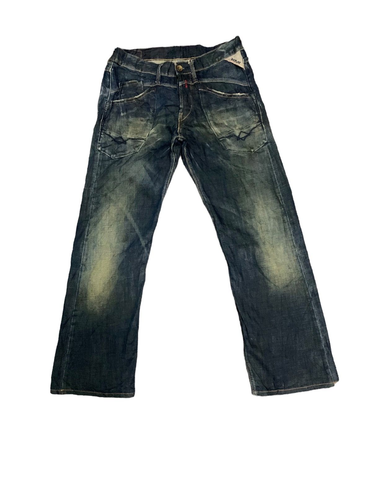 image of If Six Was Nine x Made In USA Vintage Replay Distress Style Bush Denim Jeans in Blue Distressed (Si