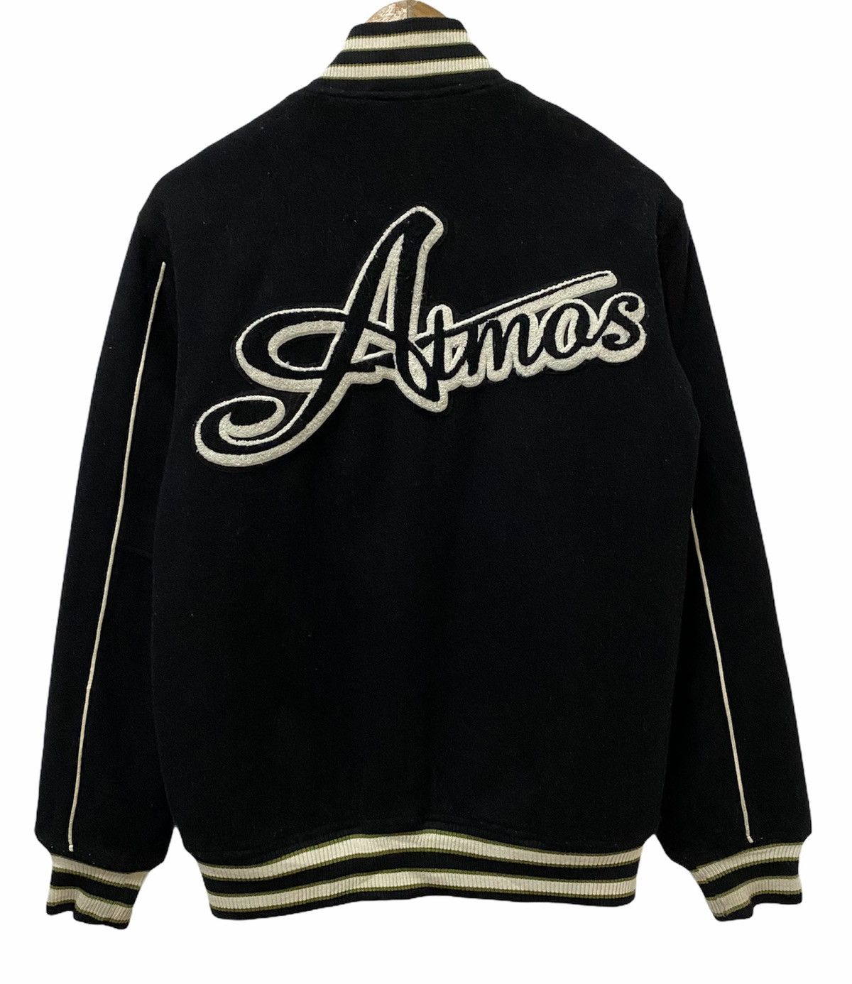 image of Vintage Atmos Patchwork Varsity Jacket in Black, Men's (Size Medium)
