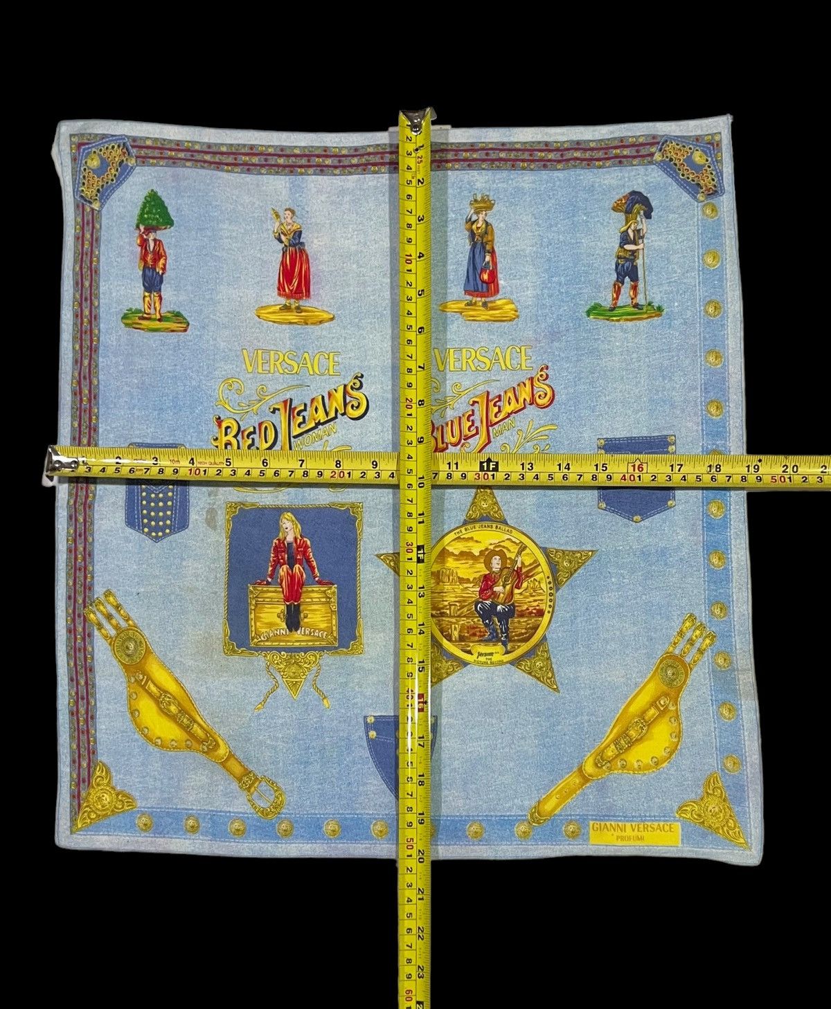 Gianni Valentino × Versace × Versace Jeans Couture GIANNI VERSACE RED BLUE JEANS PERFUME FULLPRINT HANDKERCHIEF Size ONE SIZE - 10 Thumbnail