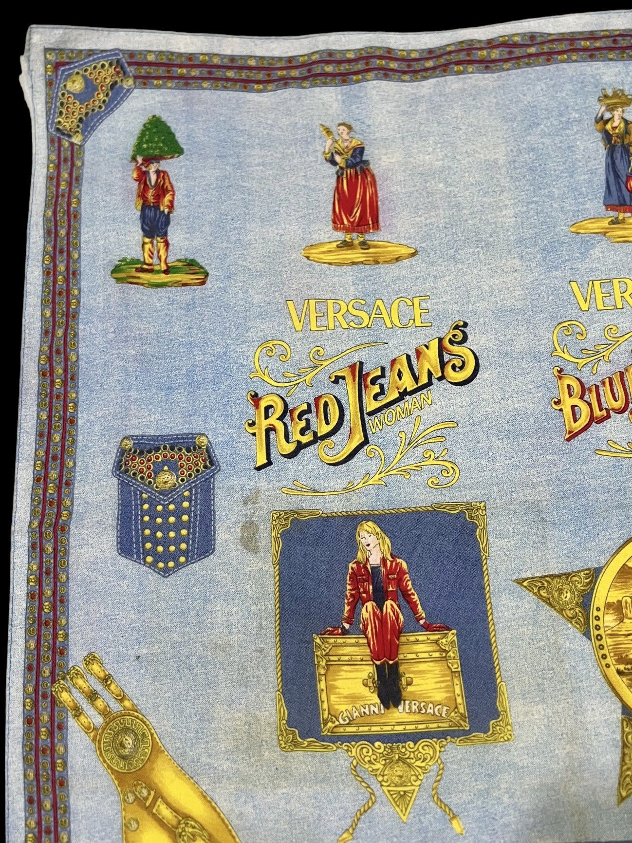 Gianni Valentino × Versace × Versace Jeans Couture GIANNI VERSACE RED BLUE JEANS PERFUME FULLPRINT HANDKERCHIEF Size ONE SIZE - 3 Thumbnail