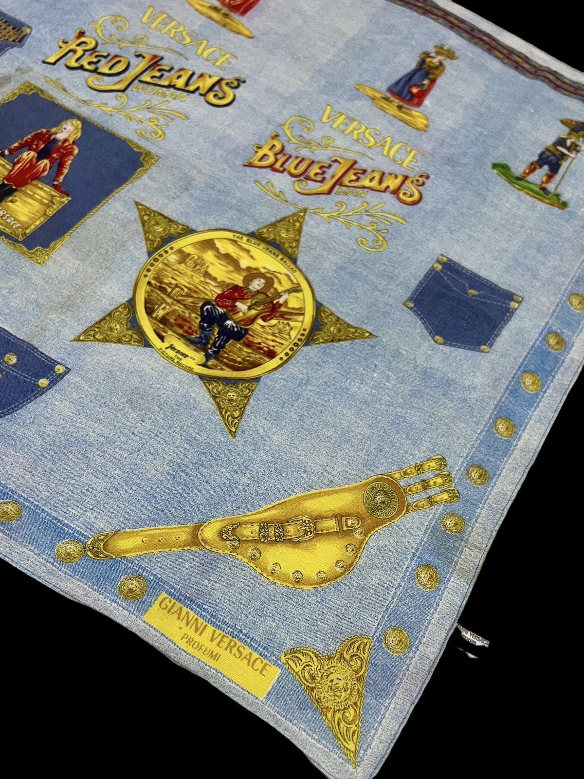 Gianni Valentino × Versace × Versace Jeans Couture GIANNI VERSACE RED BLUE JEANS PERFUME FULLPRINT HANDKERCHIEF Size ONE SIZE - 6 Thumbnail